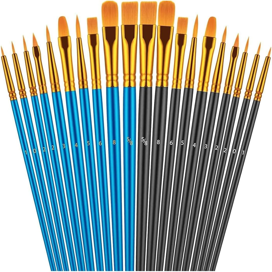 Paint Brushes Set, Flat round Pointed Tip Paint Brushes for Fine Detailing Art Painting Acrylic Watercolor Oil Gouache Tempera and Body Painting (Blue 10Pcs+Black 10Pcs)