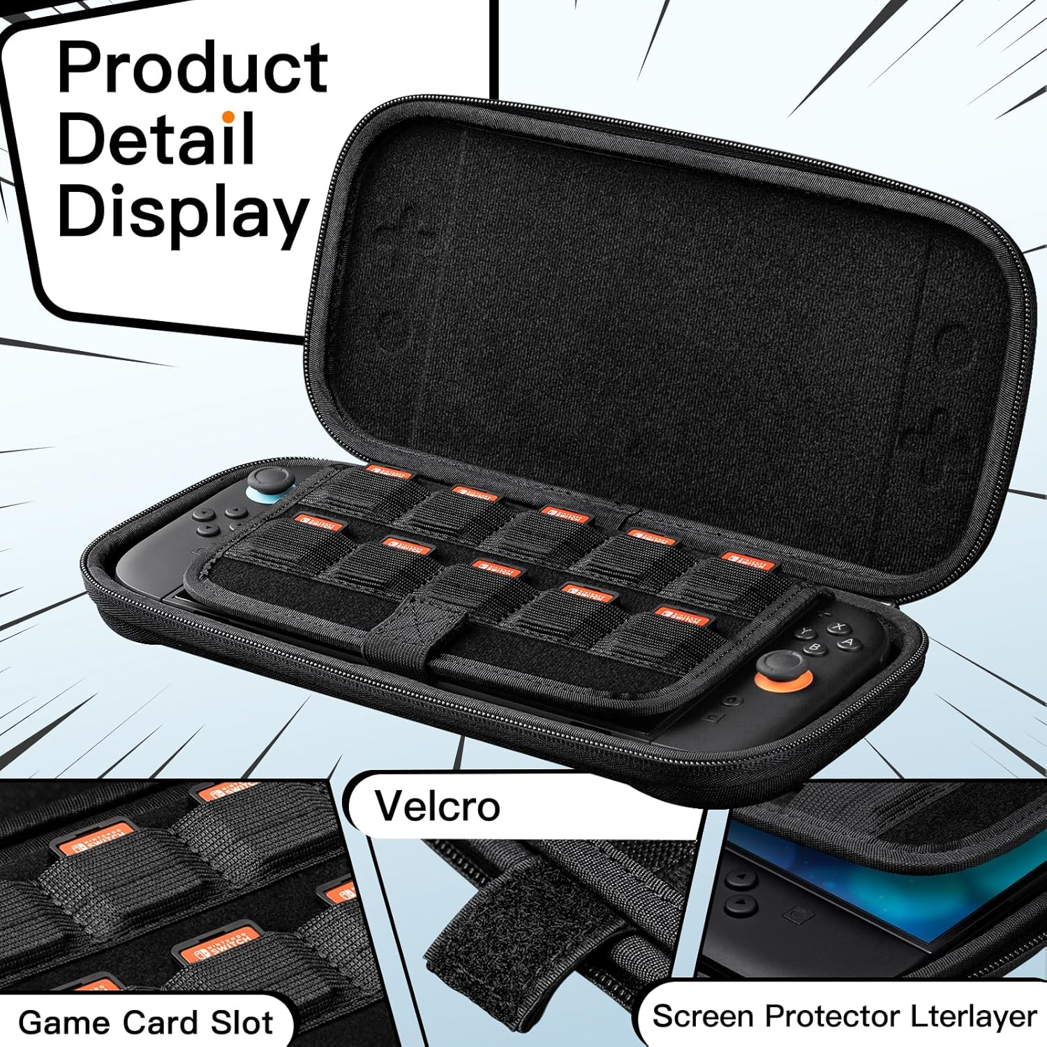 Jetech Slim Carrying Case for Nintendo Switch 2 (2025) 7.9 Inch, Hard Shell Portable Travel Bag with 10 Game Card Slots, Lightweight Anti-Scratch Protection (Black) image number 2