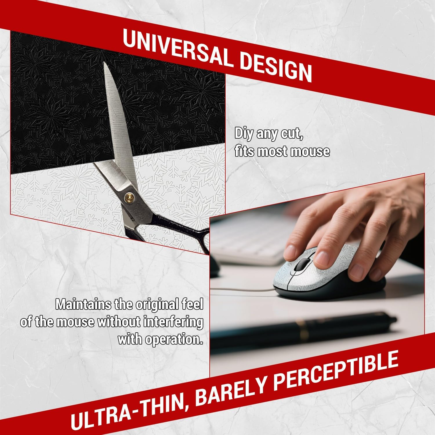 BOROLA DIY Adhesive Universal Mouse Anti-Slip Snowflake Grip Tape, Cut Sweat-Absorbing Ultra-Thin 0.3Mm Non-Slip Gaming Mice Skins Stickers for Any Brand(2Pcs Black+White, 12X11.5Cm/4.7X4.5In) - Pink+Yellow image number 4