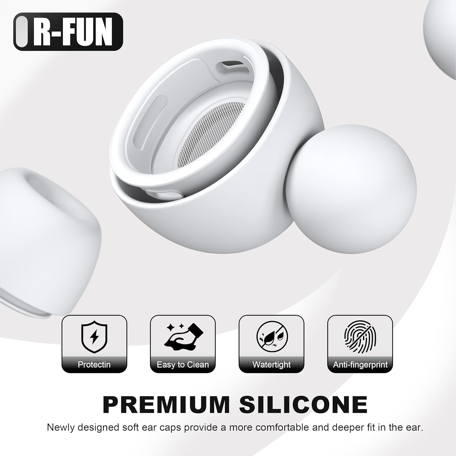 R-Fun [4 Pair] Replacement Ear Tips Compatible with Airpods Pro 2Nd/1St Generation with Cleaner Kit, Silicone Ear Tips with Noise Reduction Hole for Airpods Pro Charging Case(X/S/M/L) image number 2