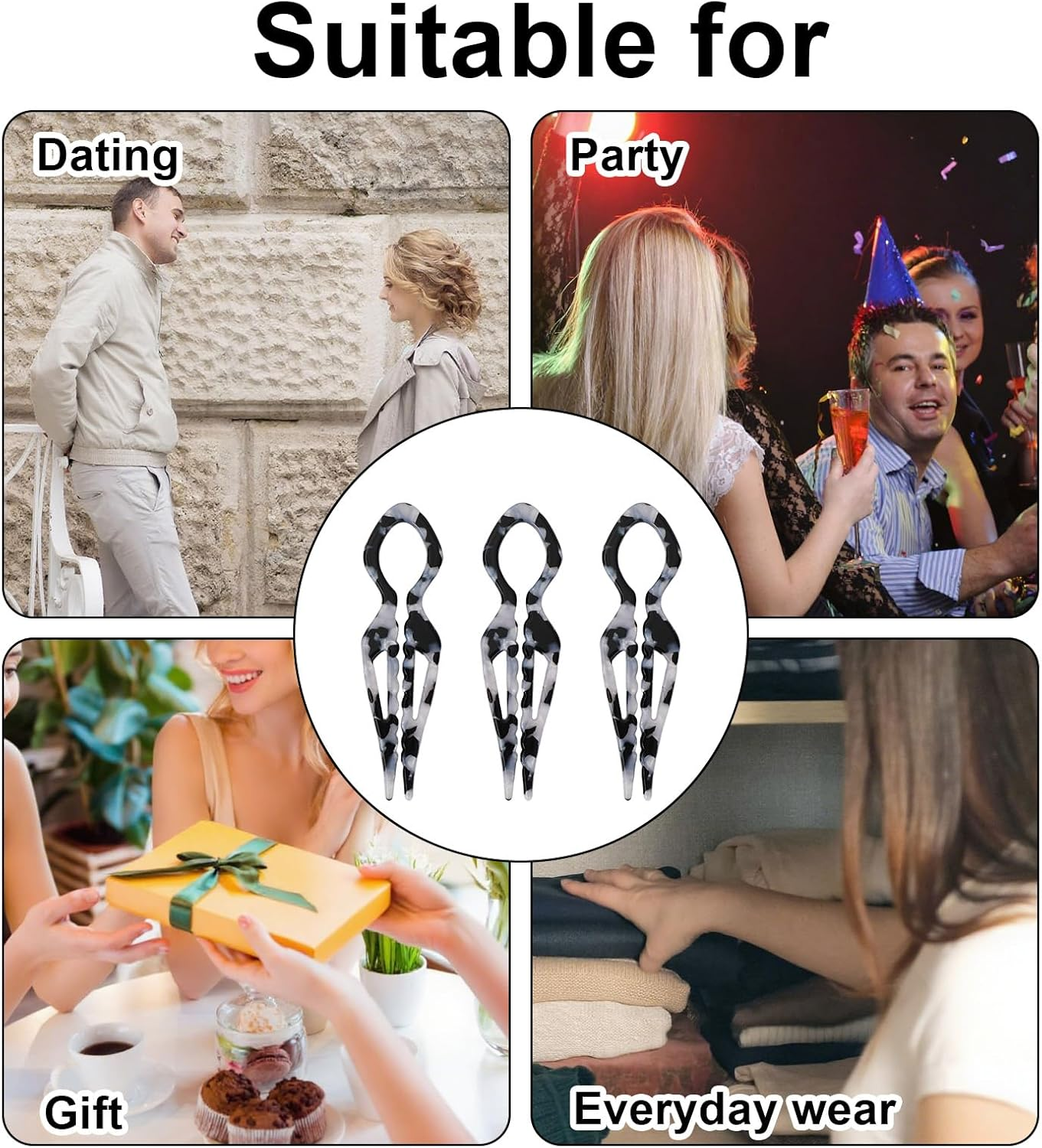 Fukaisu 3Pcs French Hair Pins for Women, French Hair Pins Magic U-Shaped Acetate Hairpin for Women Styling Accessories Christmas White Elephant Present (Leopard Beige) image number 5