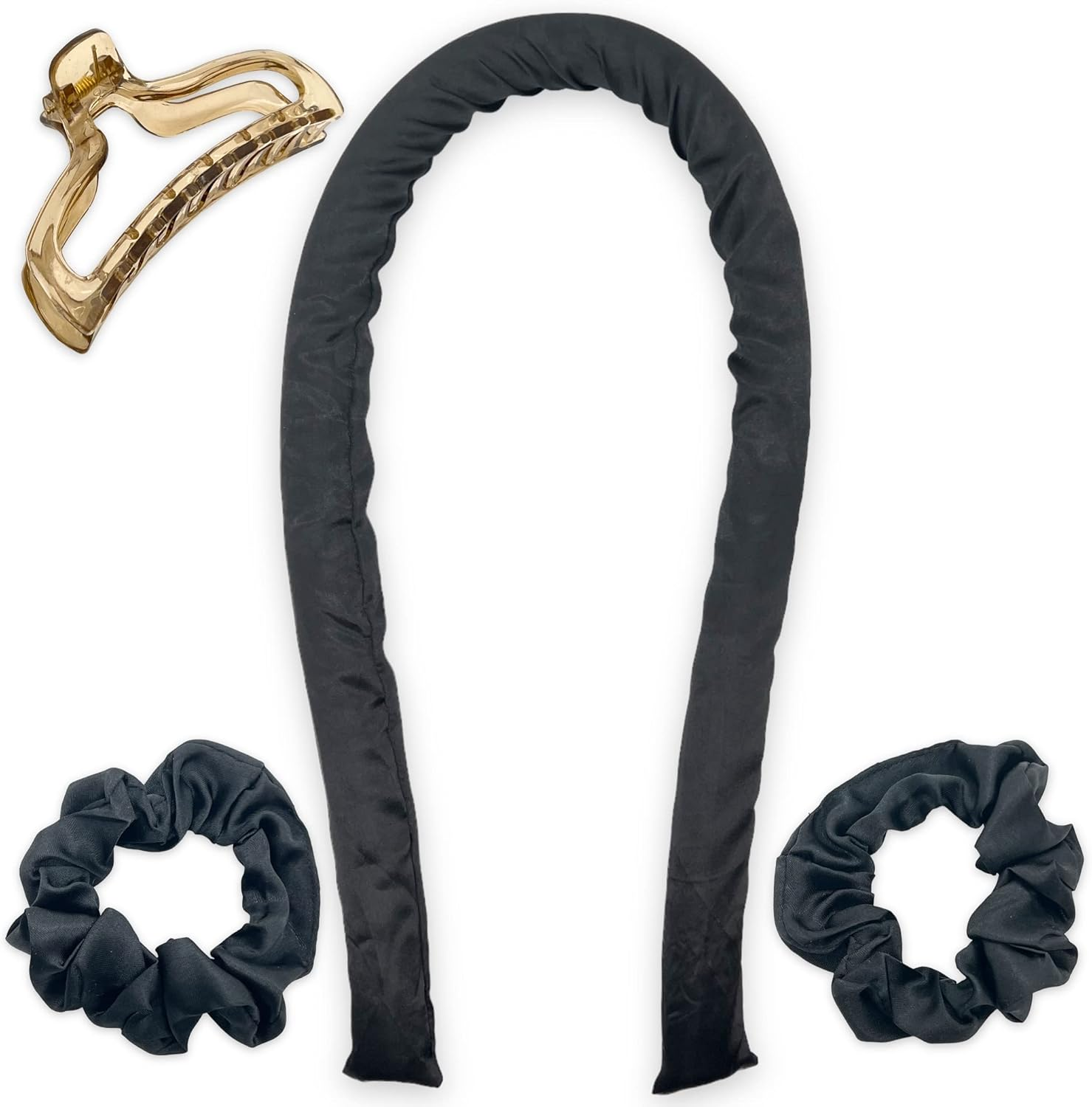 Xxl-Papillote XXL Hair Rollers for Curls without Heat, Set with Hair Clip and Two Hair Bobbles, Heatless Curls Overnight, for Long Medium Silk Hair, 100 Cm Long Diameter 3 Cm, Black Satin