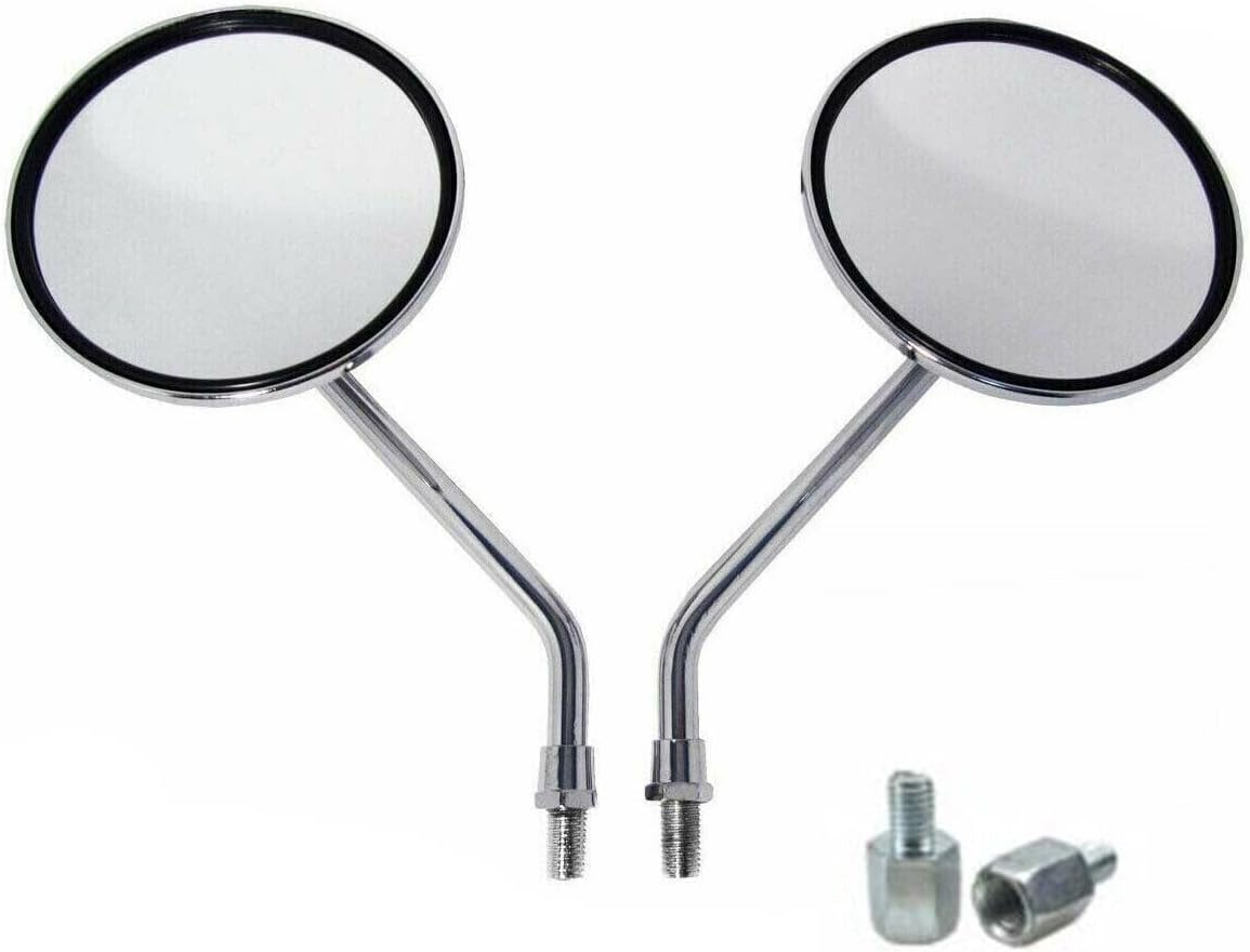 TDR Pair Motorcycle Rear View Vintage Silver round Mirrors Universal Fit 10Mm 8Mm Metal Housing Metal Stem Convex Glass Left Right Adaptors image number 6