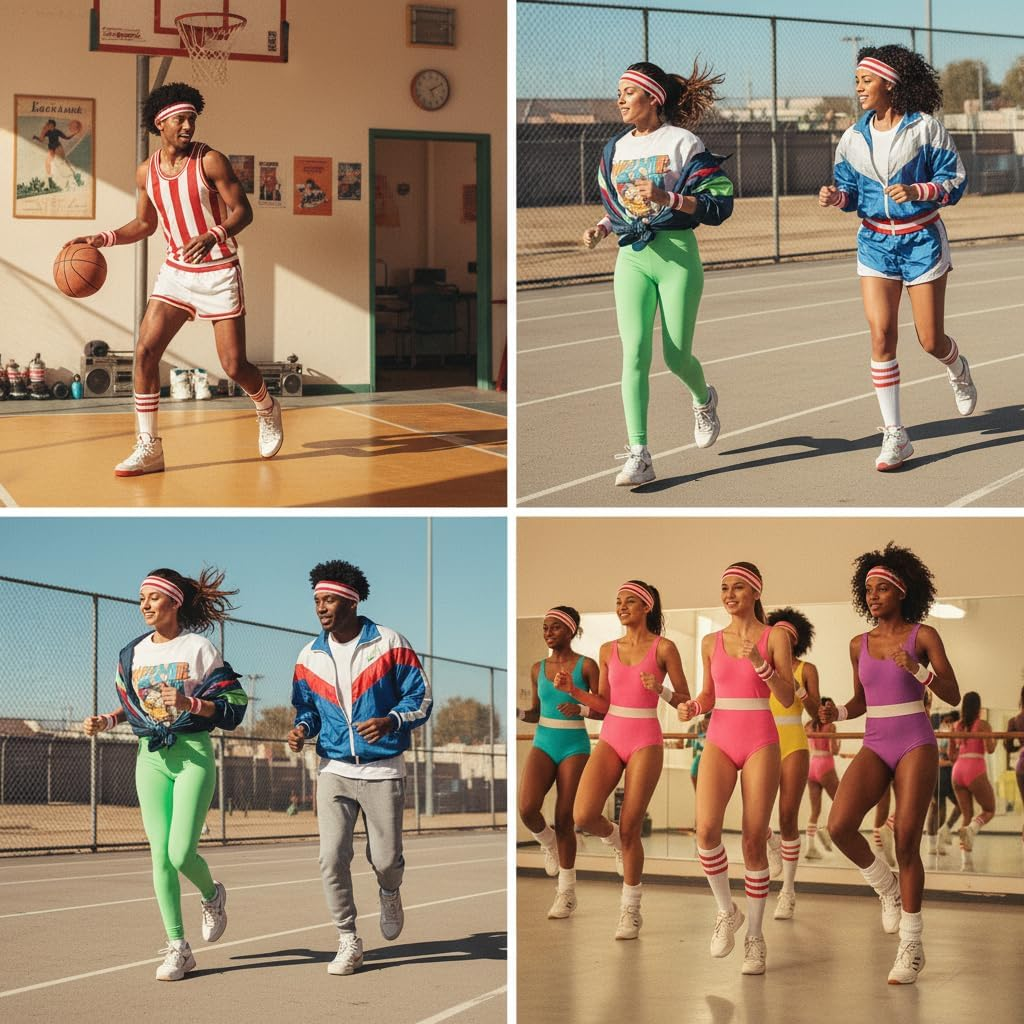 10 Pieces Red and White Striped Socks and Sweatbands Set, 80S Costume Accessories for Women and Men, Soft Breathable Cotton Material, Compatible with Sports and Fitness by Ruibex image number 2