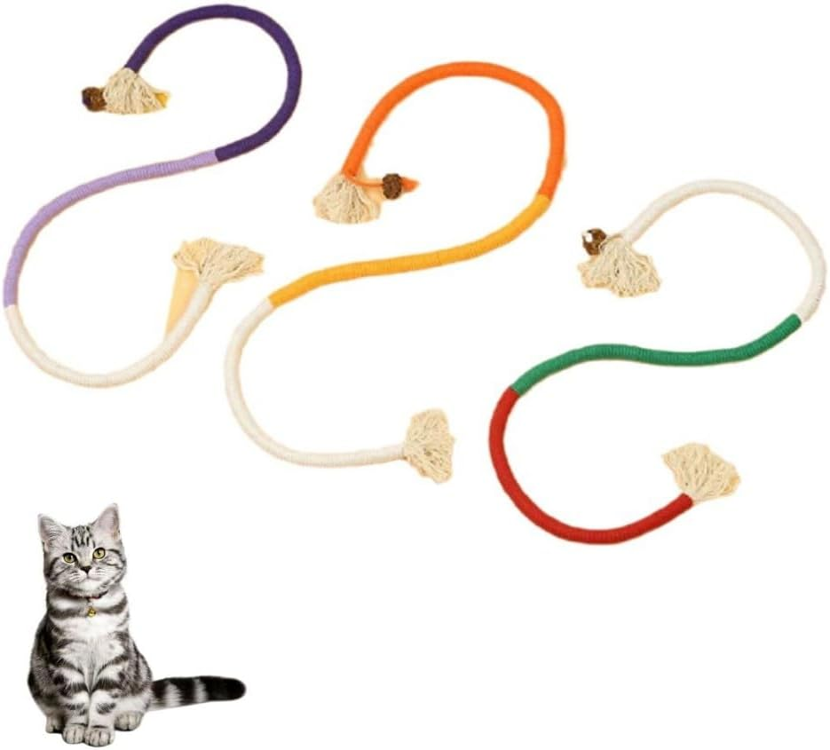 DACUAN Cotton Rope Cat Toy (Indoor Cat), 3 PCS Cat Chew Toy (Teeth Cleaning), Cat and Kitten Interactive Cat Rope Toy image number 1