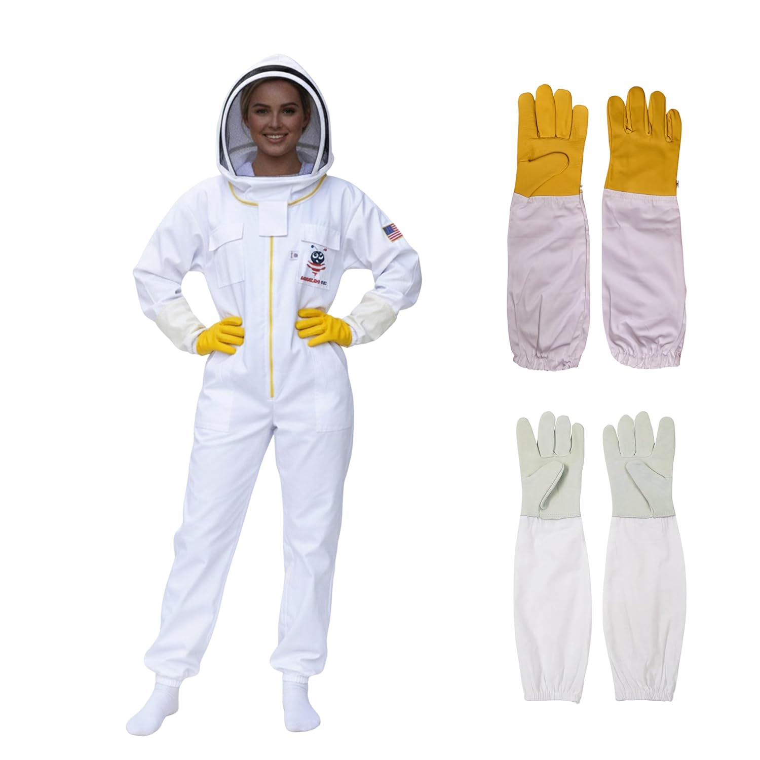 Cotton Beekeeping Suit with Fancing Veil Sting Proof with Two Pair of Gloves, American Bee White Cotton Beekeeping Suit image number 2