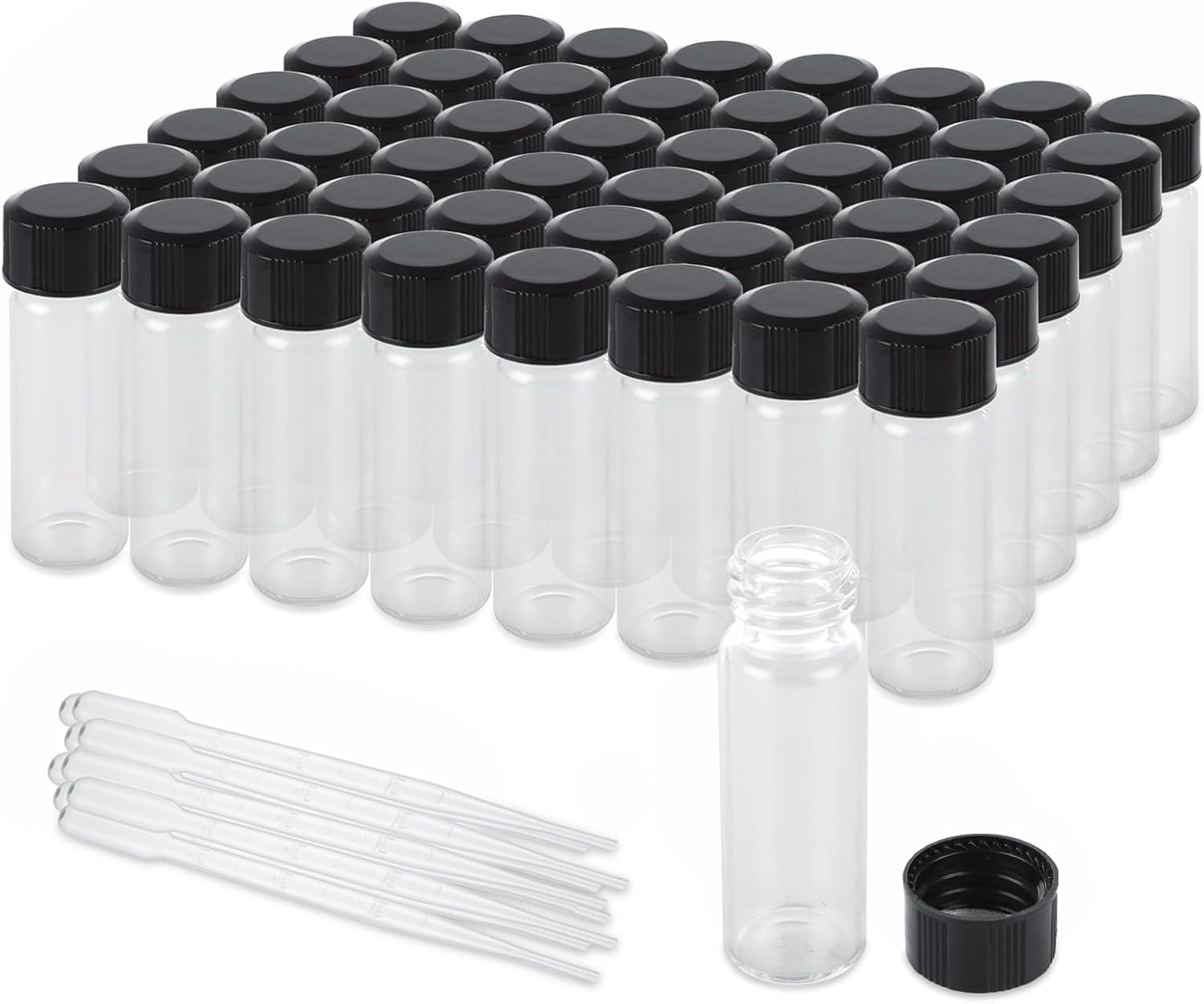 100 Pack 4Ml (1 Dram) Glass Vials with Screw Caps Clear Small Liquid Sample Vials Empty Mini Glass Bottles for Essential Oil, with 10 Pcs Plastic Dropper