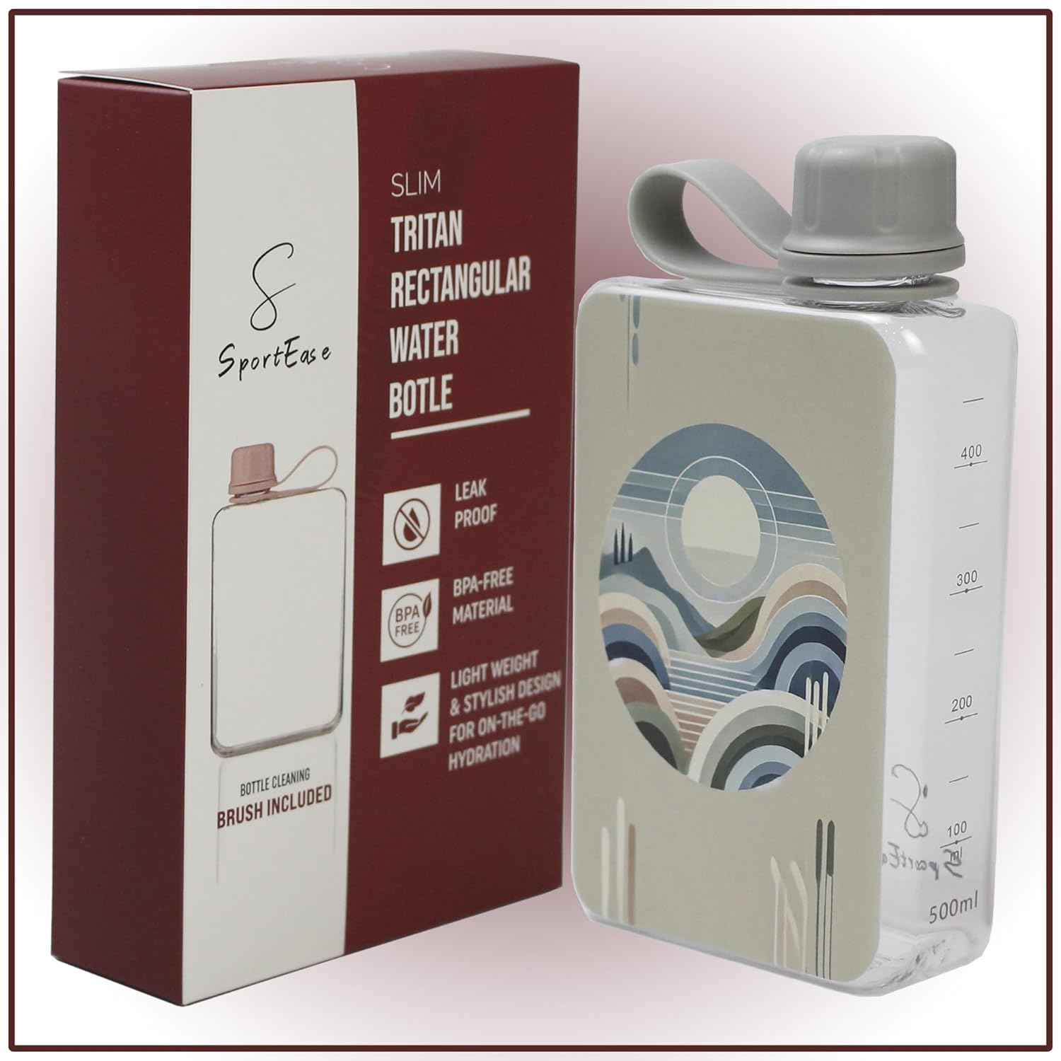 Flat Water Bottle 500Ml &ndash; Bpa-Free, Eco-Friendly, Leak-Proof, with Cleaning Brush, Portable Reusable Bottle with Indigenous Art, Ideal for Travel, School, Work, and All Ages (Australia Inspired) image number 6