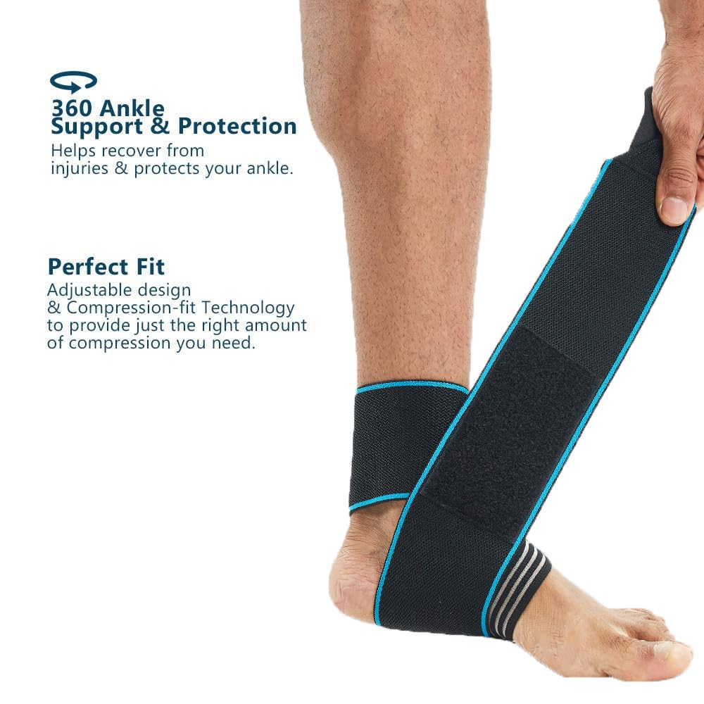 Ankle Brace for Men & Women - Adjustable Compression Ankle Support Wrap - H HOME-MART Perfect Ankle Sleeve Strap for Plantar Fasciitis, Achilles Tendon, Minor Sprains, Sports - Breathable, One Size Fits All (2 Pack) image number 1