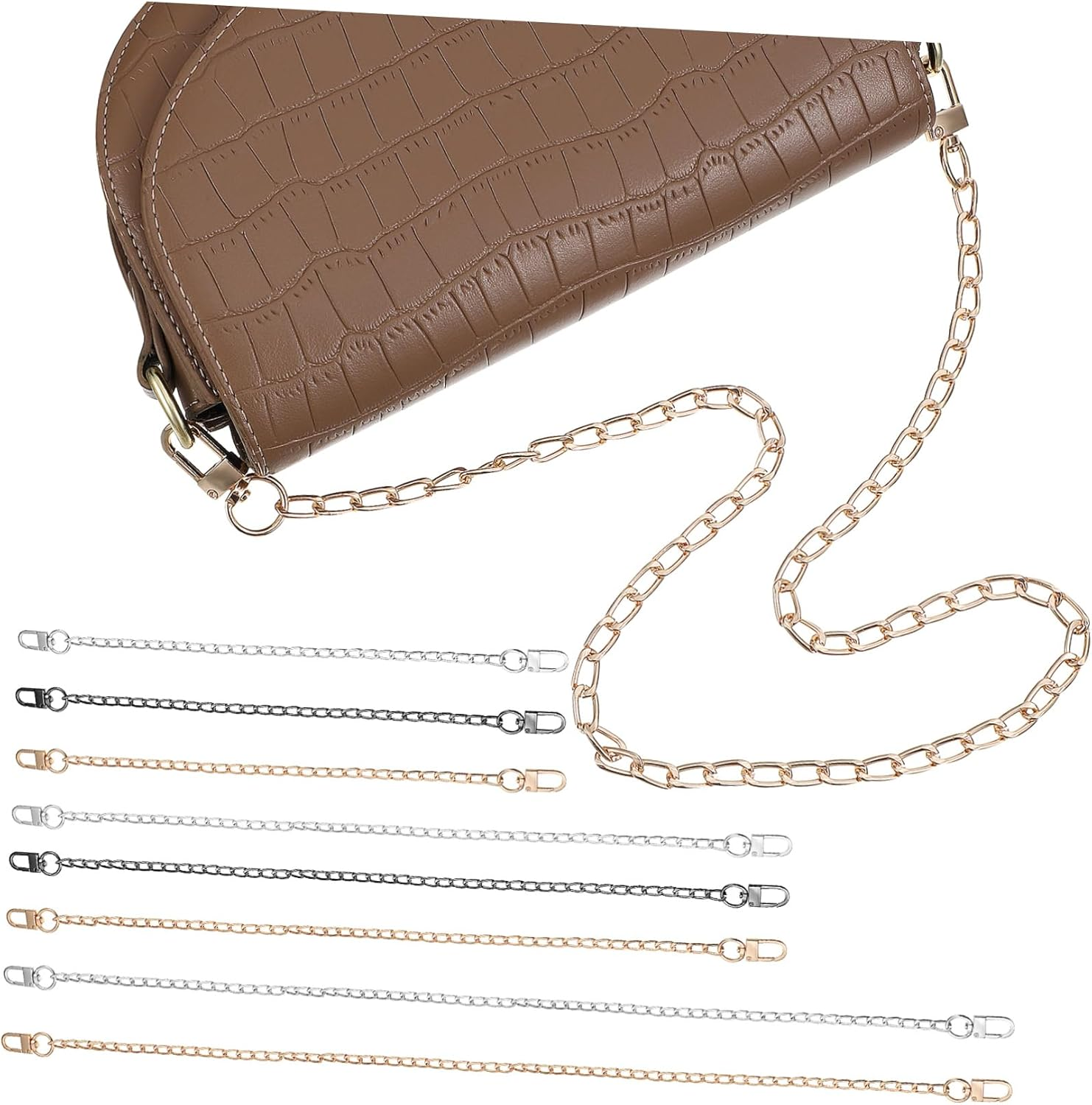 PACKOVE 8Pcs Diy Flat Chain Metal Bag Chain Purse Strap Crossbody Bag for Purse image number 3