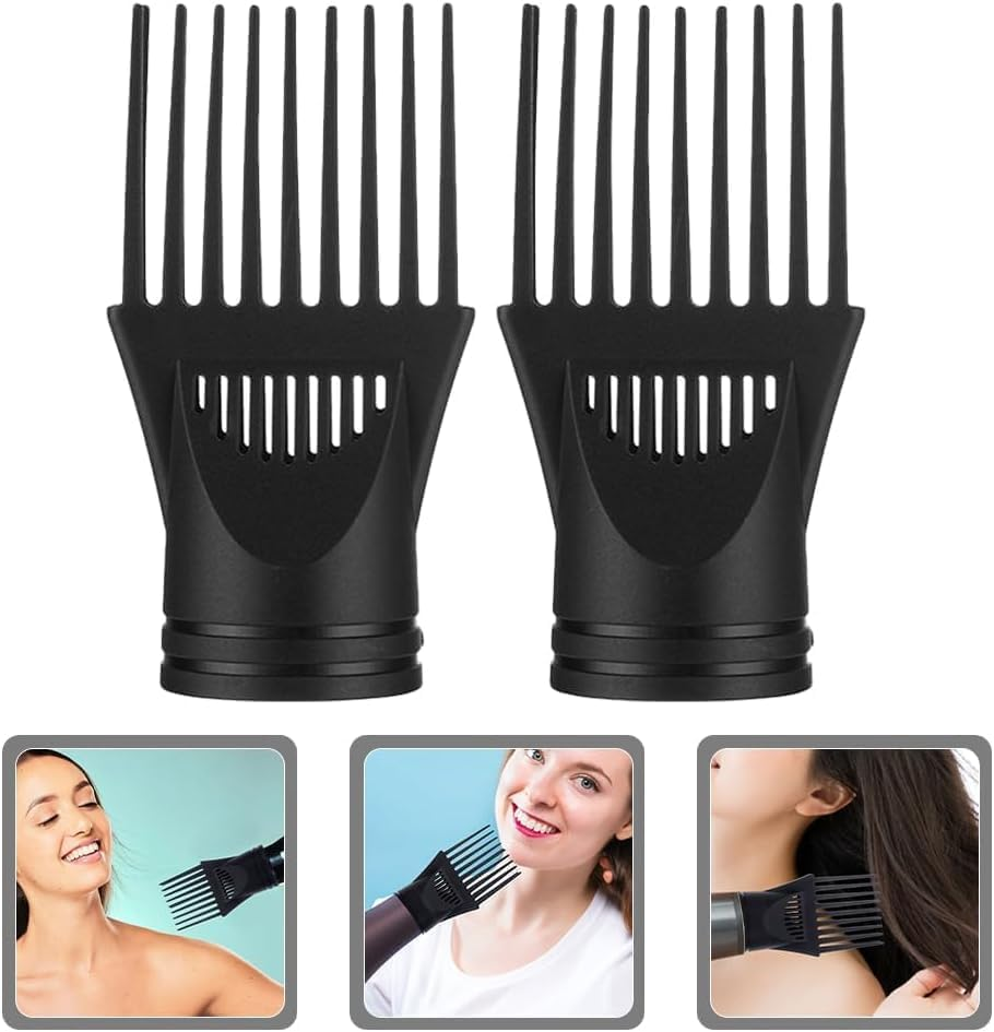 2 Pcs Black Hair Dryer Comb, Hair Styling Nozzle Tool for Straightening Detangling Fine Curly Natural Appliances, Nozzle Plastic Hairdryer Blow Comb Attachment Styling Tools image number 6