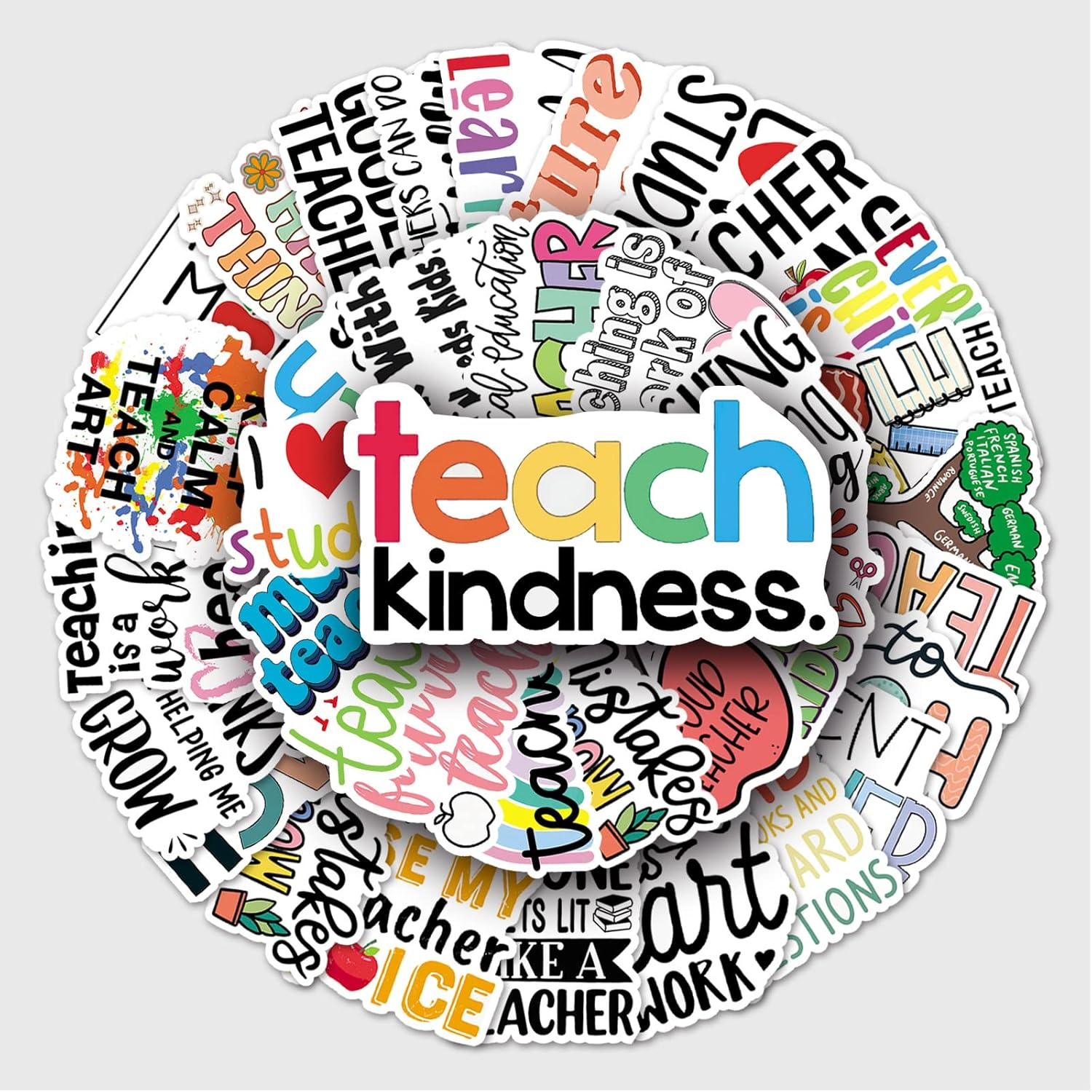 50 Packs Teachers Stickers Water Bottles Laptop Phone Motorcycle Computer Guitar Skateboard Hydroflasks Teachers Vinyl Sticker Waterproof Aesthetic Trendy Decals for Teens Girls Adults image number 2