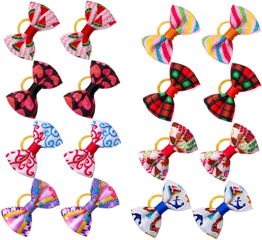 Aoozleny Cute Puppy Hair Bows with Rubber Bands - 30PCS Cute Puppy Dog Small Bowknot Hair Accessories, Handmade, Perfect for Pet Grooming（Random Color） (A) - B image number 5