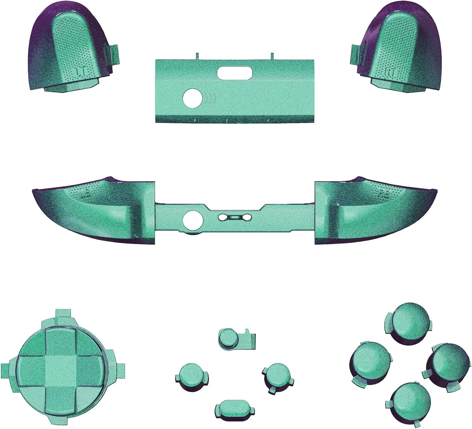 Extremerate No Letter Imprint Custom Full Set Buttons for Xbox Series X/S and Core Controller - Chameleon Green Purple Accessories, Bumpers, Triggers, Dpad, ABXY Buttons - Chameleon Green Purple image number 6