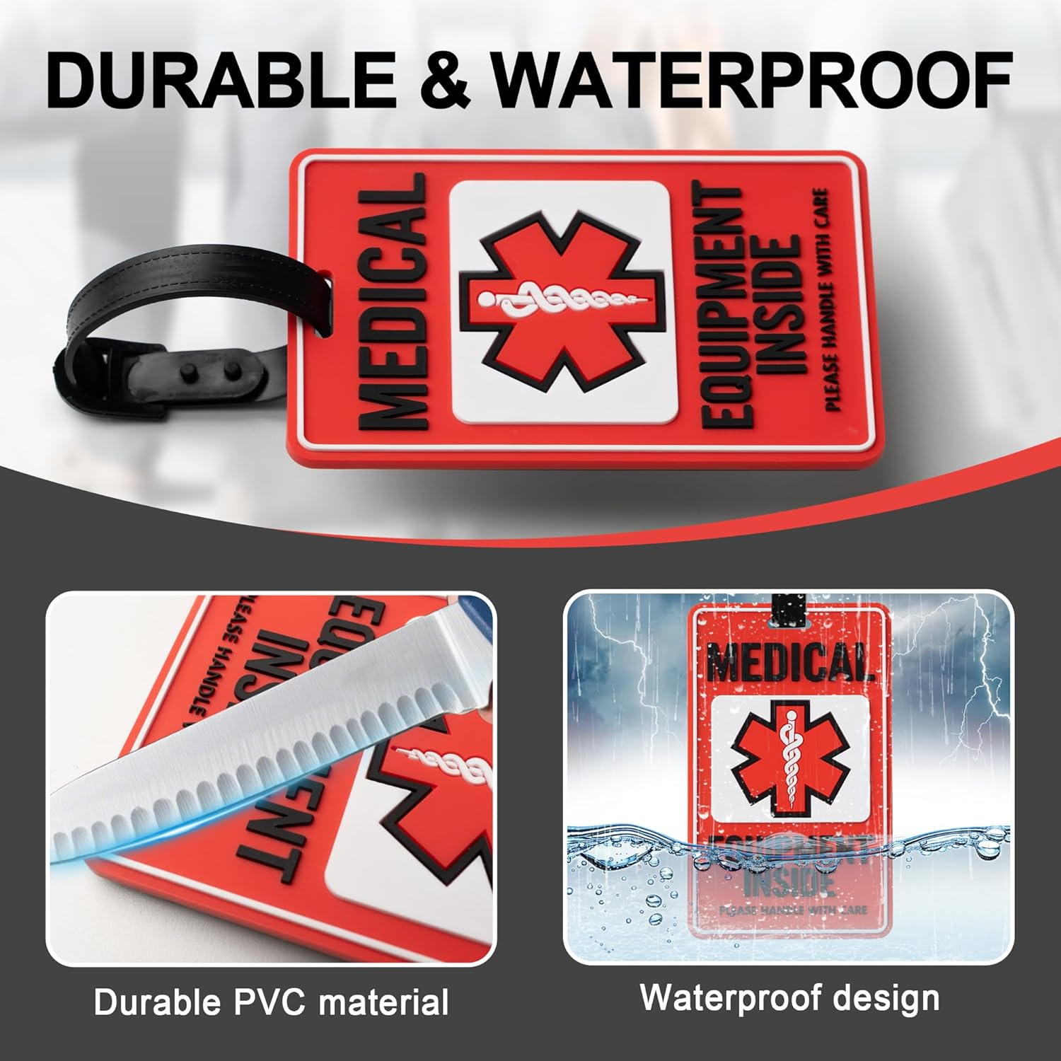 Medical Equipment Luggage Tag for CPAP/BIPAP Red 1Pk Multi Functional Medical Device Luggage Medical ID Alert Tag for Carry on & Supply Bag Travel Supplies Bag Tag