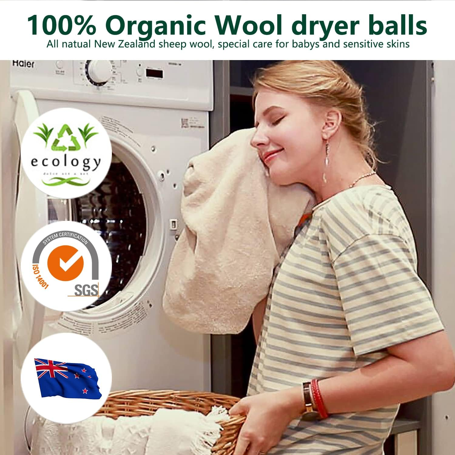 Lauterye Wool Dryer Balls 6-Pack 100% Made of Organic New Zealand Wool,Natural Fabric Softener,Reusable,Hypoallergenic,Chemical-Free,Anti-Static,Lint-Free, Odorless，A Mother'S Love Never Changes. image number 5