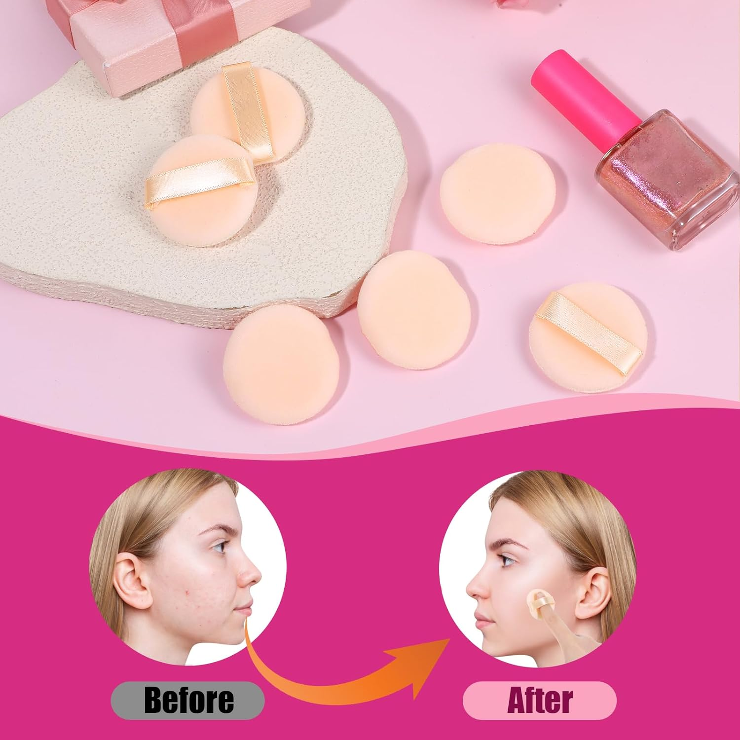 12 PCS Small Powder Puff Mini, Makeup Powder Puff Skin Color Soft Small Powders Puffs 1.5 Inches Powders Pact Microfiber Makeup Sponges Finger-Sized Makeuppuff for Women image number 1
