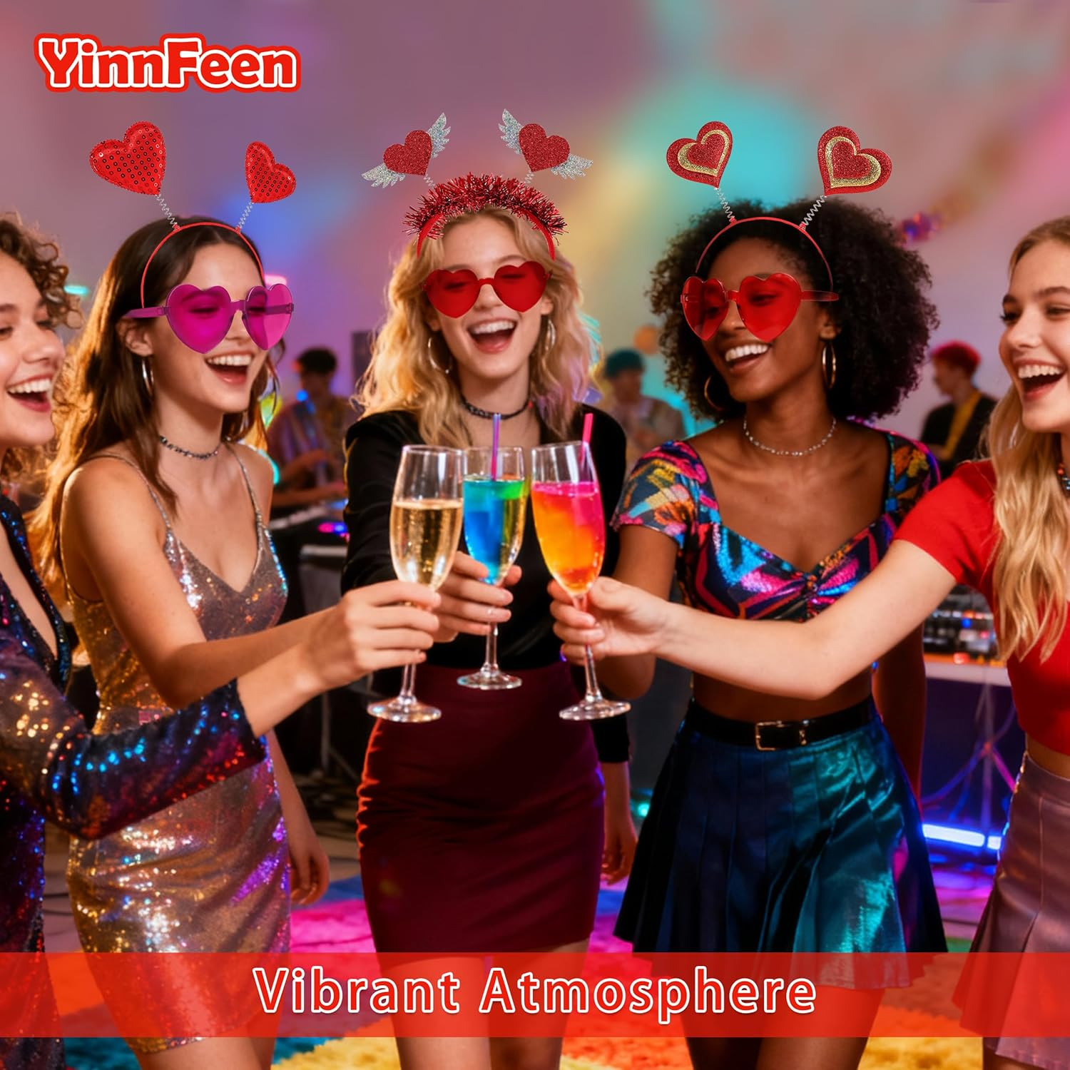 Valentines Day Headband Set, 6 Pcs Red Heart Headband and Heart Sunglasses Love Shaped Hair Hoop Headwear for Party image number 6