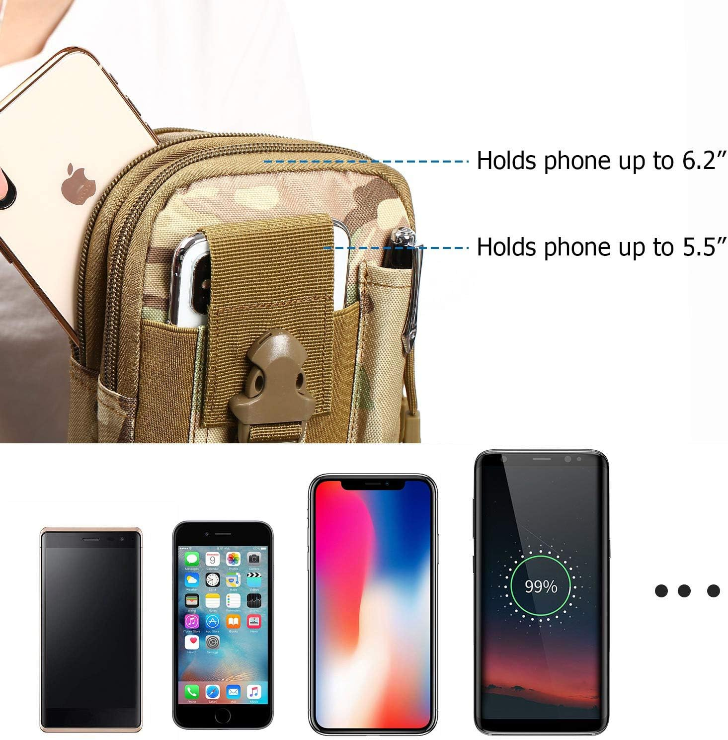 DOUN Outdoor Tactical Waist Bag EDC Molle Belt Waist Pouch Security Purse Phone Carrying Case for Iphone 8 plus Galaxy Note 9 S9 or Less than 6.2 Inches Smartphone - CP Camouflage image number 1