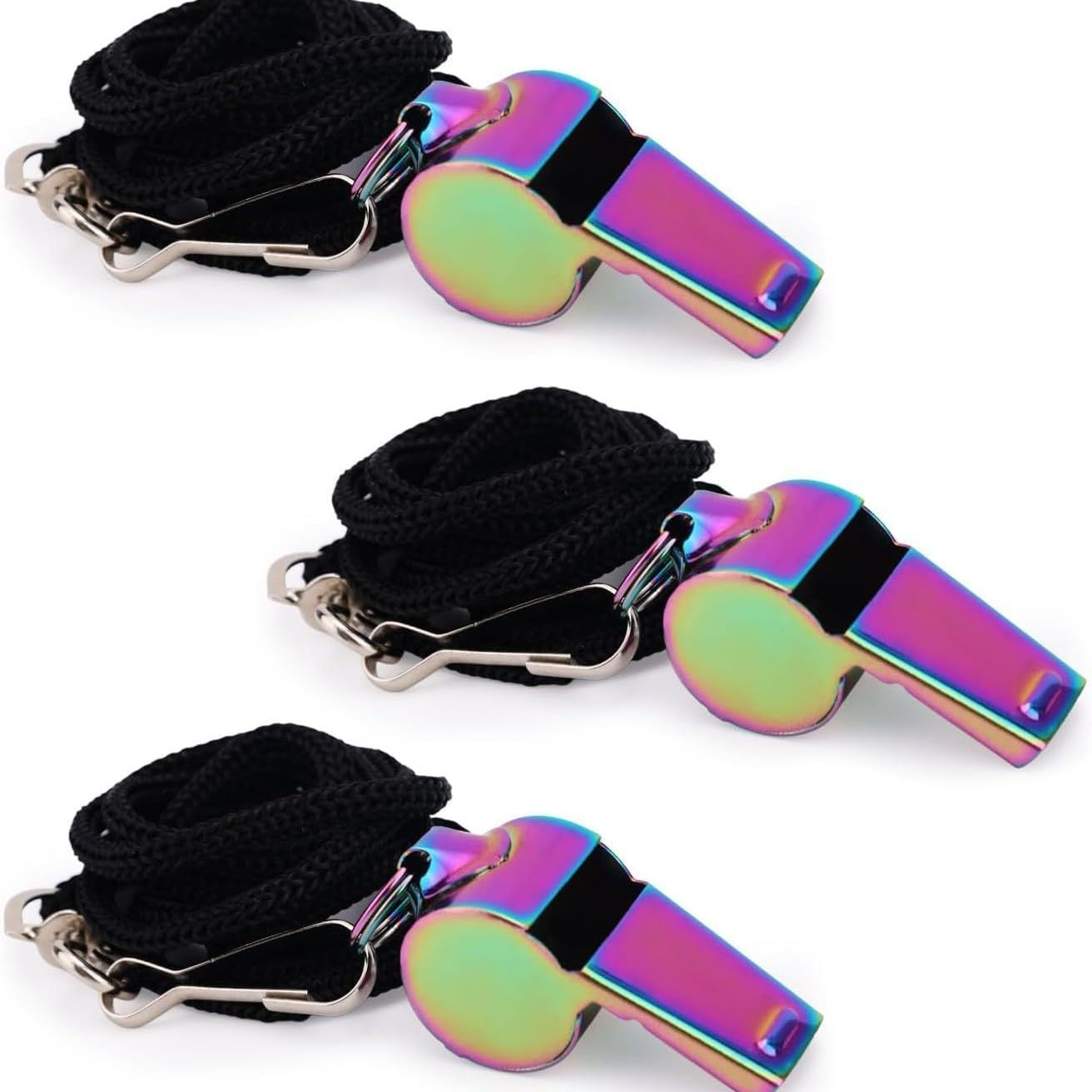 2 Pcs Stainless Steel Whistles with Lanyard Colorful Whistle Loud Crisp Sound Whistle for Adults Refereeteachers Official Directing Traffic Outdoor Adventure Sports Pet Training image number 1