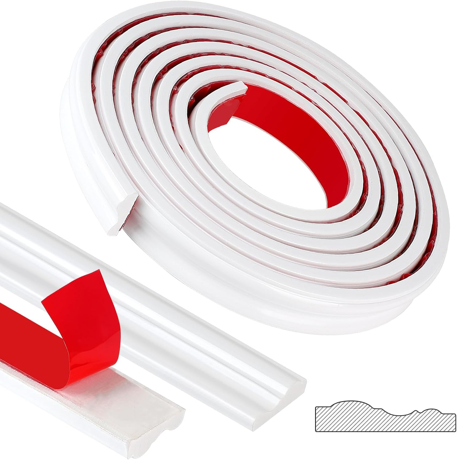 EFUTURETIME 5 Metre Self-Adhesive Wall Strips, 32 Mm Wide, Glossy Trim, Stucco Moulding Wall for DIY, Decoration, Mirrors, Picture Frames, Cabinets, White, Model YT155