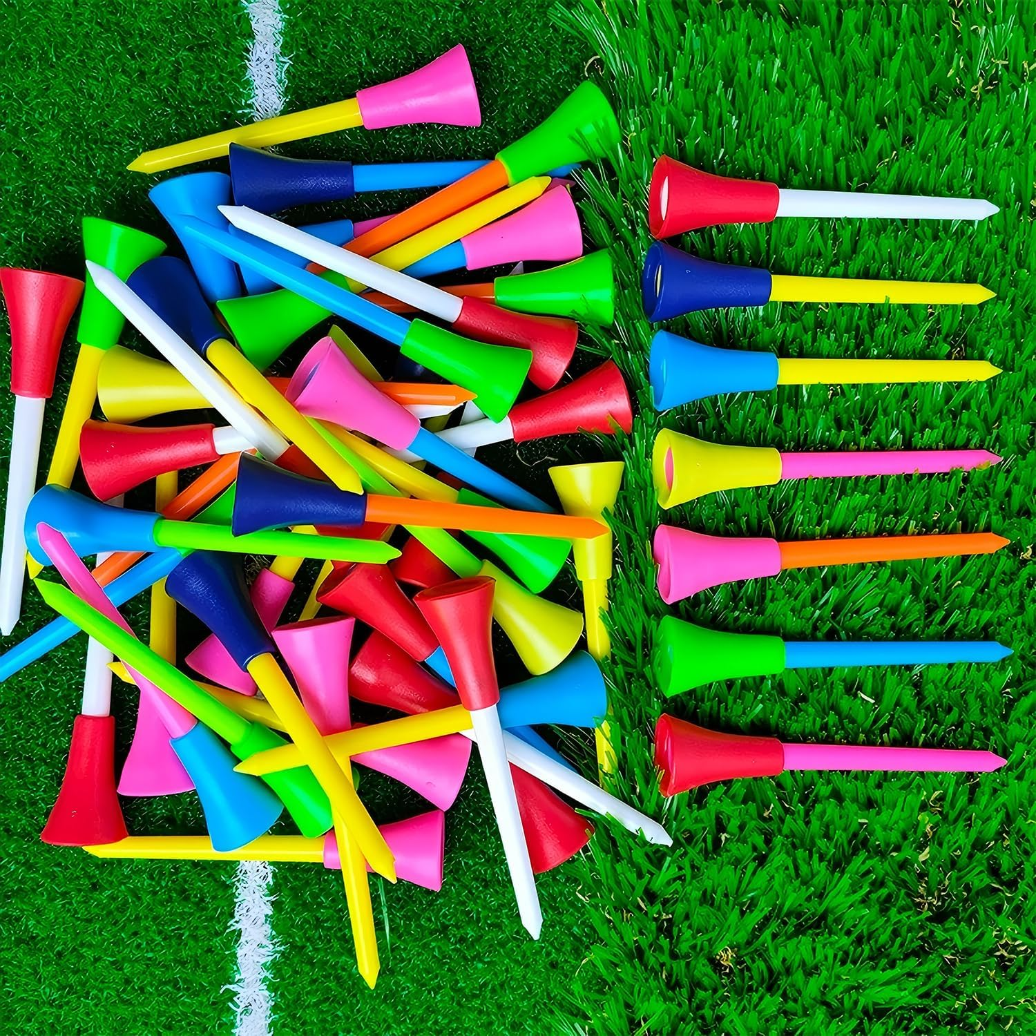 50 Pcs Durable Rubber Cushion Top Golf Tees, (3-1/4, 83Mm) Premium Plastic Golf Tees, Excellent Durability and Stability Tees, Mixed Colors, Golf Training Accessories, Golfer or Family image number 4