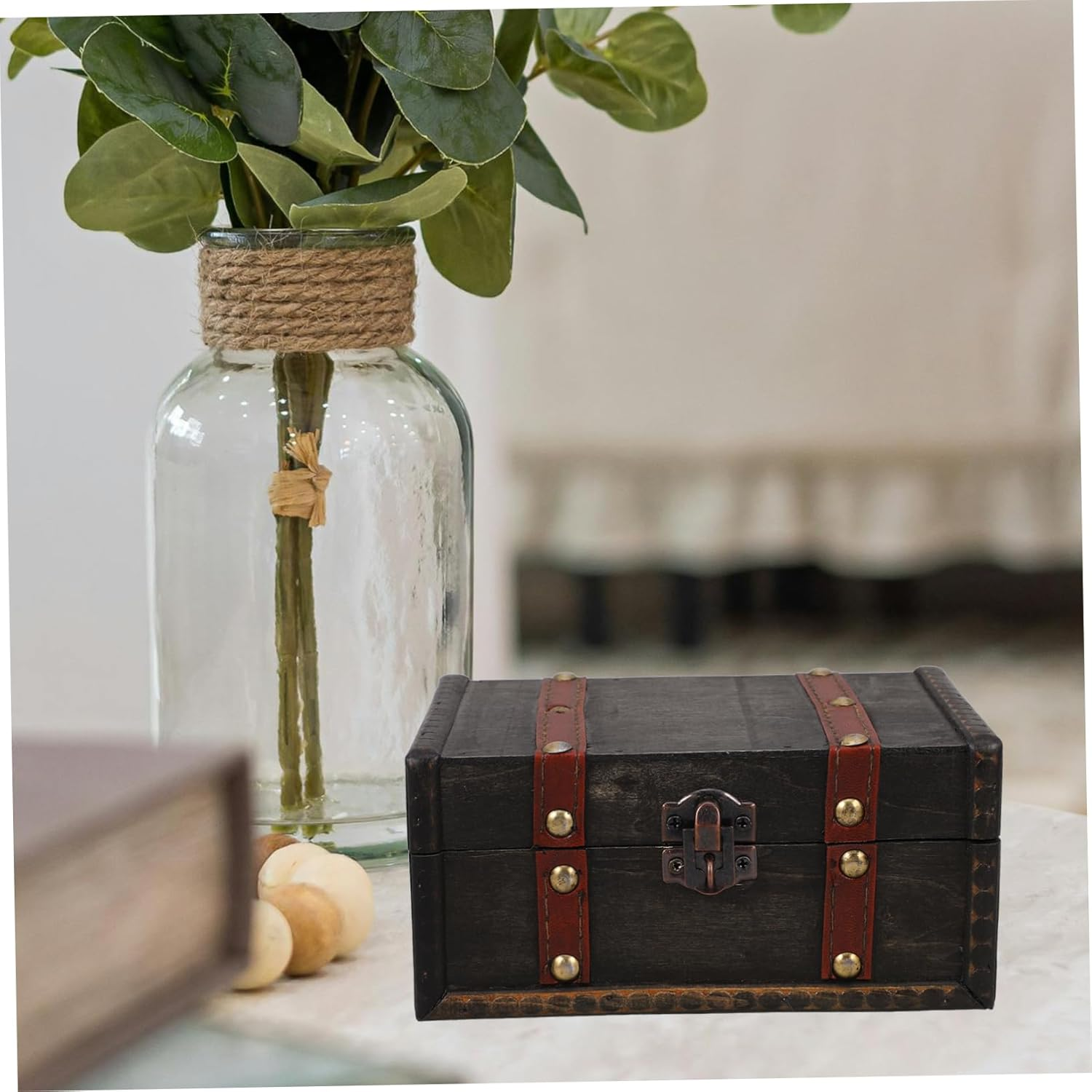 Timber Treasure Chest Vintage Decorative Storage Box Locking Lid for Jewelry