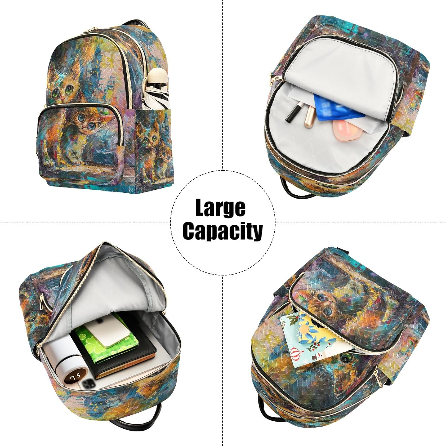 Joisal Stained Glass Style Cat Mini Backpack Women anti Theft Computer Backpack for Women, Travel Backpack Women image number 1