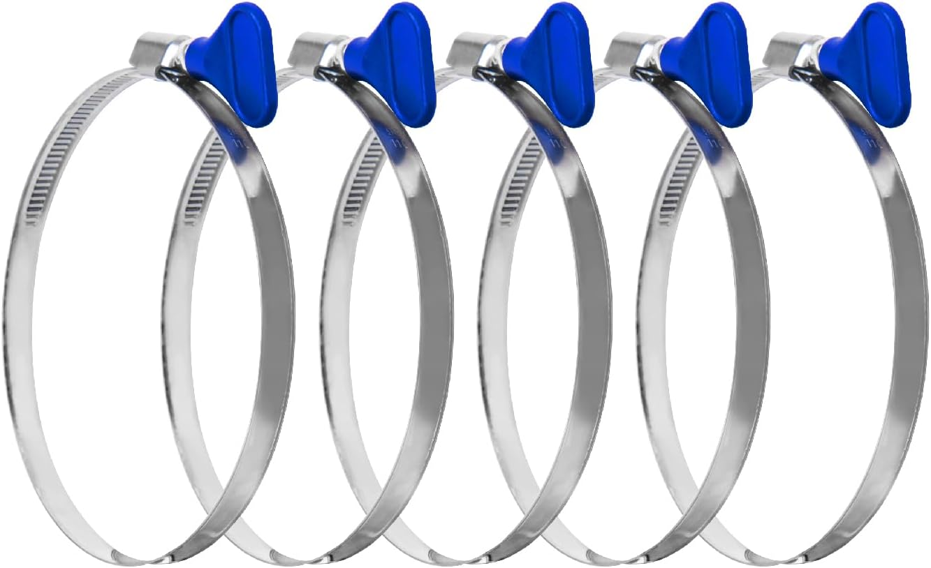 POWERTEC 70120 4 Inch Key Hose Clamp, Thumb Screw Key Adjustable Stainless Steel Hose Clamps for Dust Collection, Dust Collector and Dryer Vent Hose, Pipe Clamp, RV Clamp, Worm Gear Clamp, 5 Pack image number 5