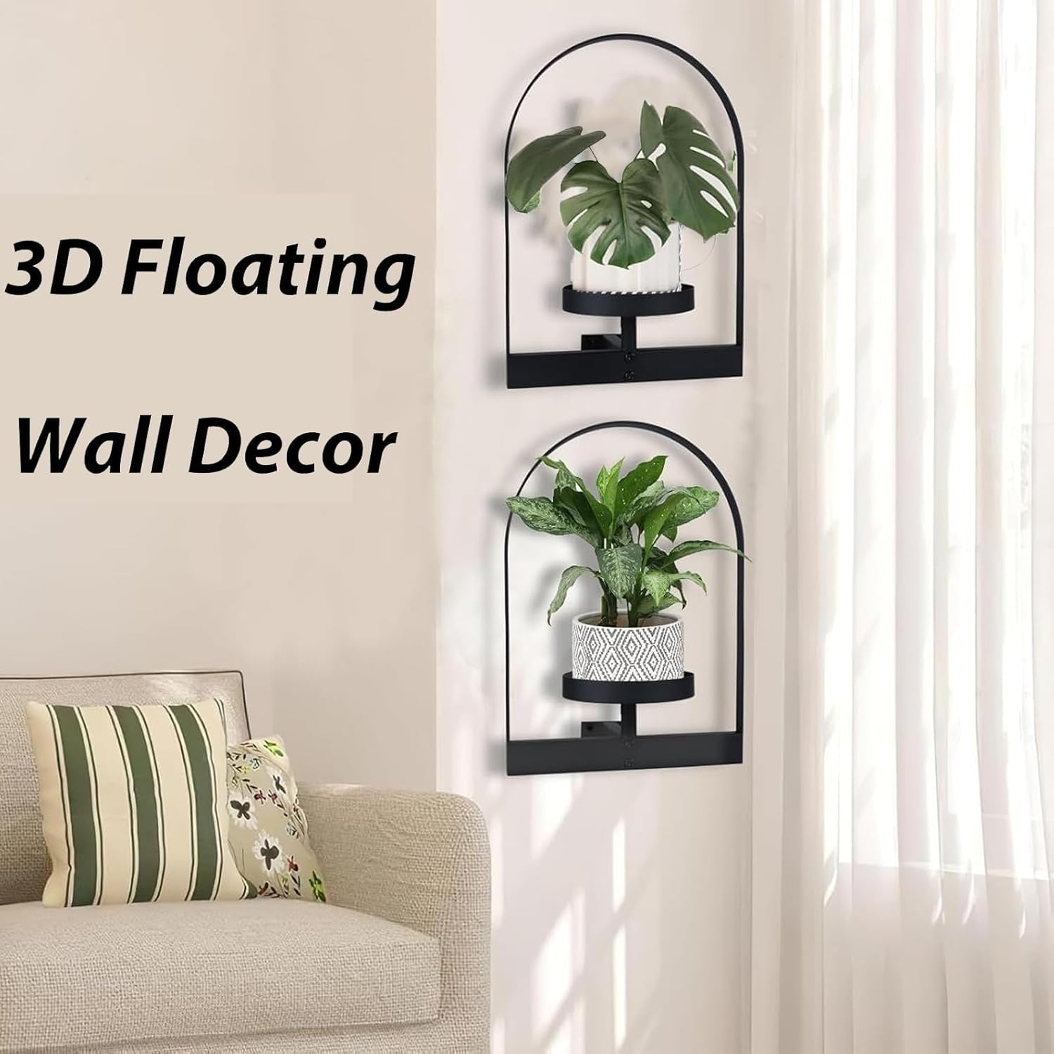 Wall Planters for Indoor Plants,2 Pack Wall-Mounted Hanging Planter Holder,Metal Plant Stand Indoor Wall Decor,Flower Floating Shelves Decor for Living Room Balcony Entryway image number 3