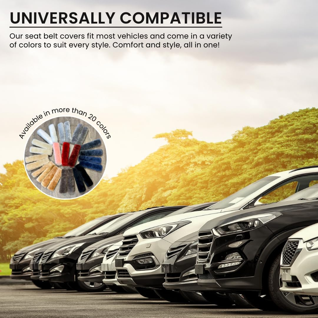 Andalus Genuine Sheepskin Car Seat Belt Cover Pad &ndash; Soft Fuzzy, Comfy Fluffy Seatbelt Covers, Shoulder Pad Neck Cushion Protector, Car Accessories for Woman, Man, Girl (Graphite, 2-Pack) image number 3