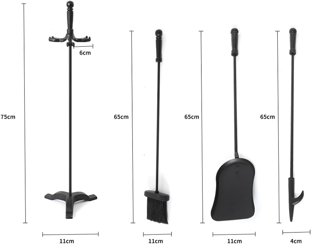 Traderight Fireplace Tool Set with Stand, 4PCS Cast Iron Firepit Tools Accessories Fire Place Poker Brush Shovel Stand image number 3