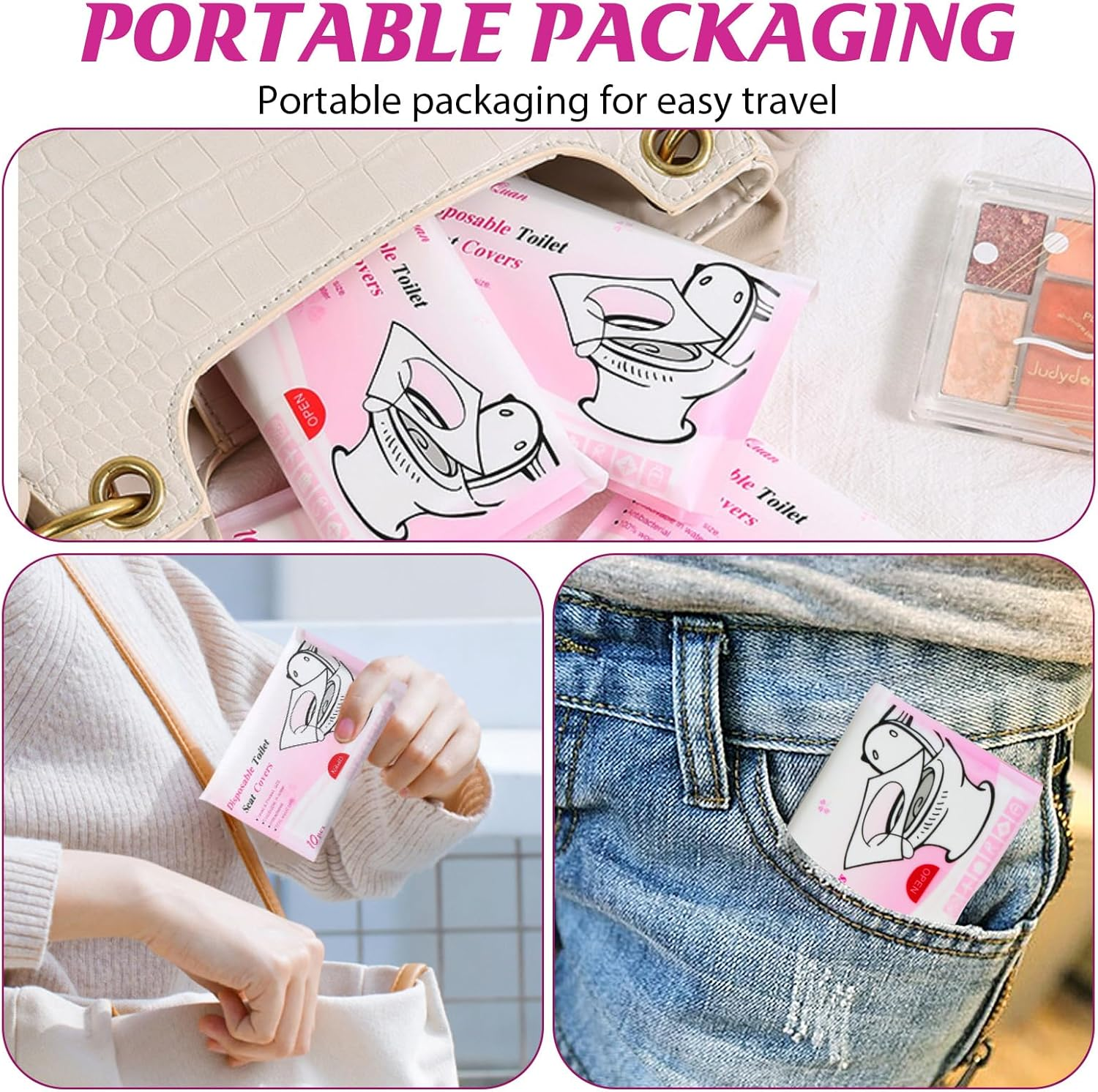 Ozessence 20 Pcs Soluble Water Disposable Toilet Seat Covers, Travel Toilet Seat Covers Anti-Slip Waterproof Protection for Travel Public Restrooms Camping Adults & Kids image number 1