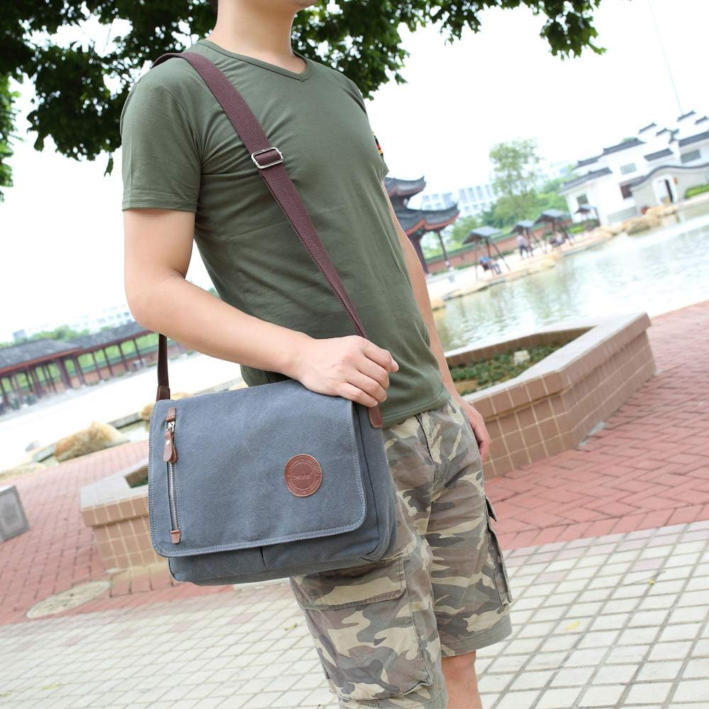 13 Inch Vintage Men'S Canvas Messenger Bag Laptop Shoulder Satchel Crossbody Sling Bookbag School Bag Briefcase Laptop Bag (Grey) image number 1