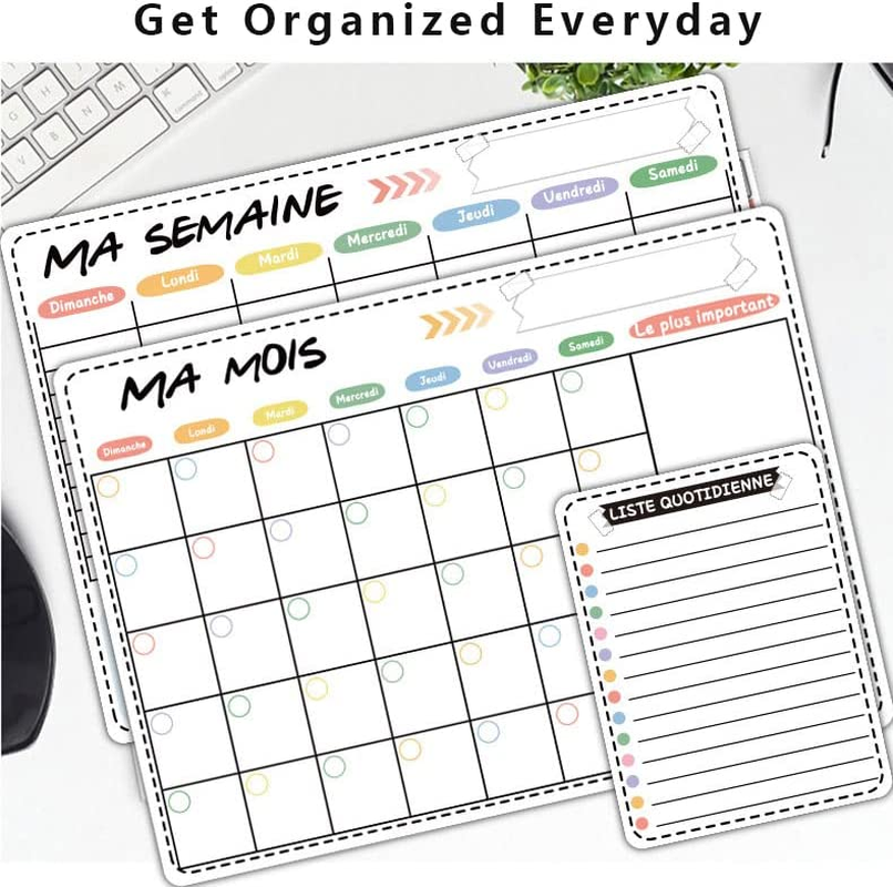 Magnetic Calendar Set for Fridge Wkeely Monthly Planners Dry Erase, 3X Whiteboard Planners Magnetic Sticker and 5X Markers & Large Eraser, 43X30Cm Daily Notepad Refrigerator White Board for Kitchen Office School image number 3