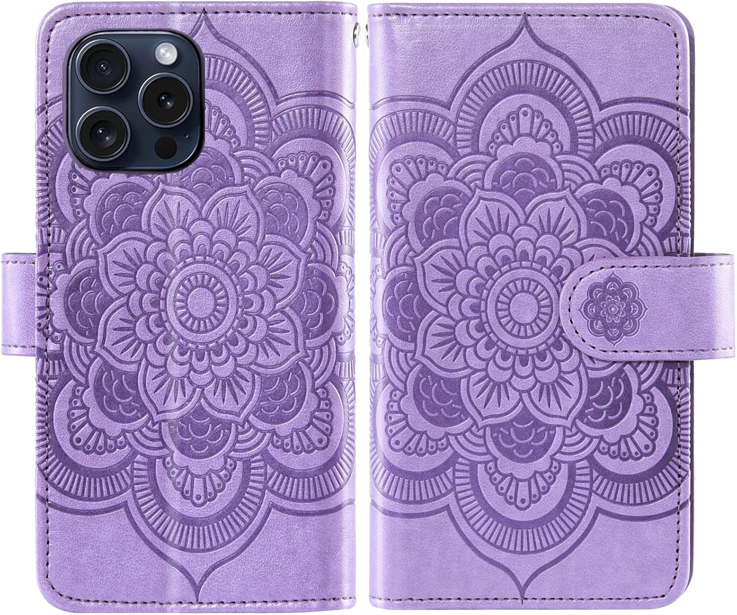 Asuwish Compatible with Iphone 15 Pro 6.1 Inch Wallet Case and Tempered Glass Screen Protector Flip Credit Card Holder Cell Phone Cover for Iphone15Pro 5G I I-Phone I15 Iphone15 15Pro Women Men Purple - Purple image number 5