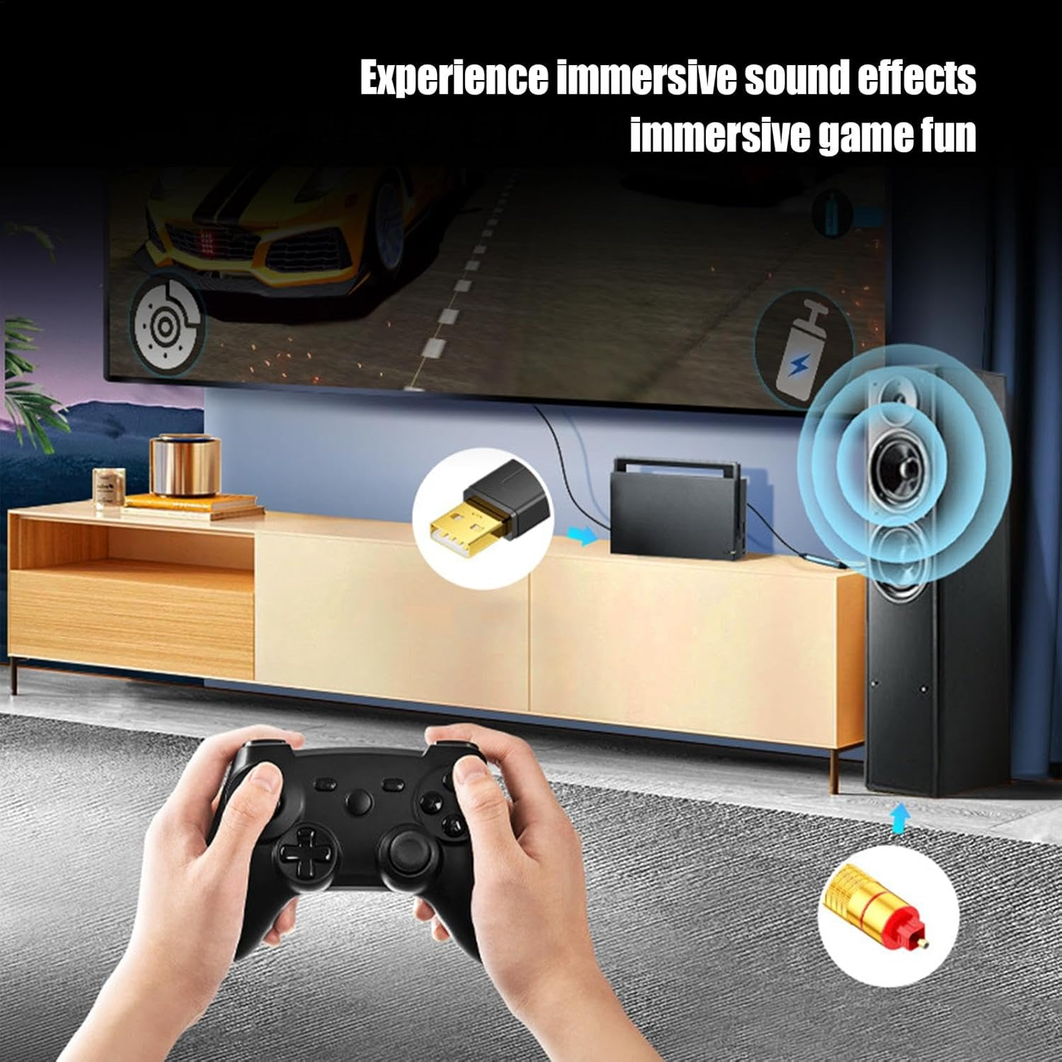 USB to Optical Audio Converter | Plug and Play USB Optical Audio Adapter | Black USB to Optical Cable, Portable USB to Optical Audio Converter for Travel image number 2