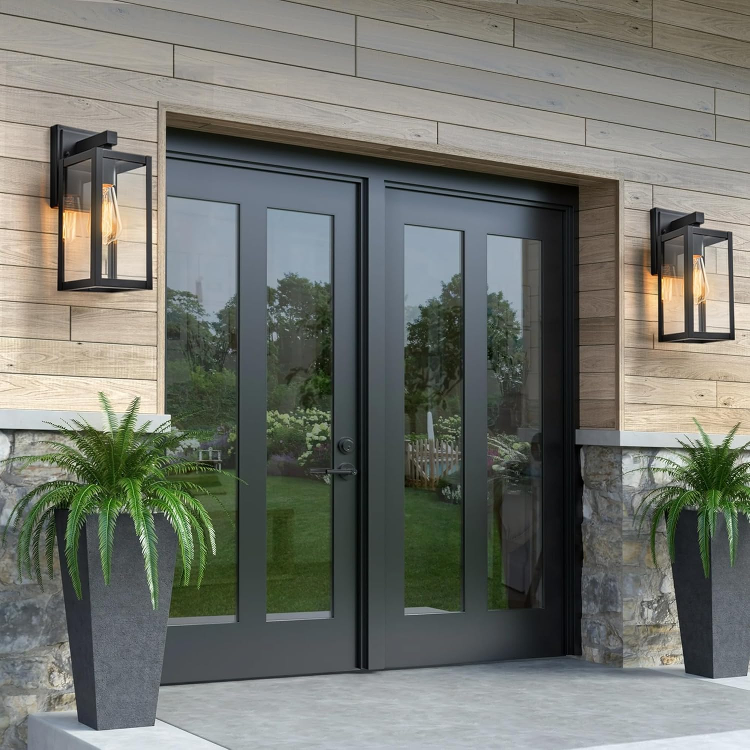 FTL 1Pack Outdoor Wall Light Exterior Waterproof, Matte Black Modern Outdoor Wall Mounted Lantern Light with Clear Glass, Porch Light Outdoor Max 60W, IP44 Garden Wall Light for Doorway,Patio,Garage