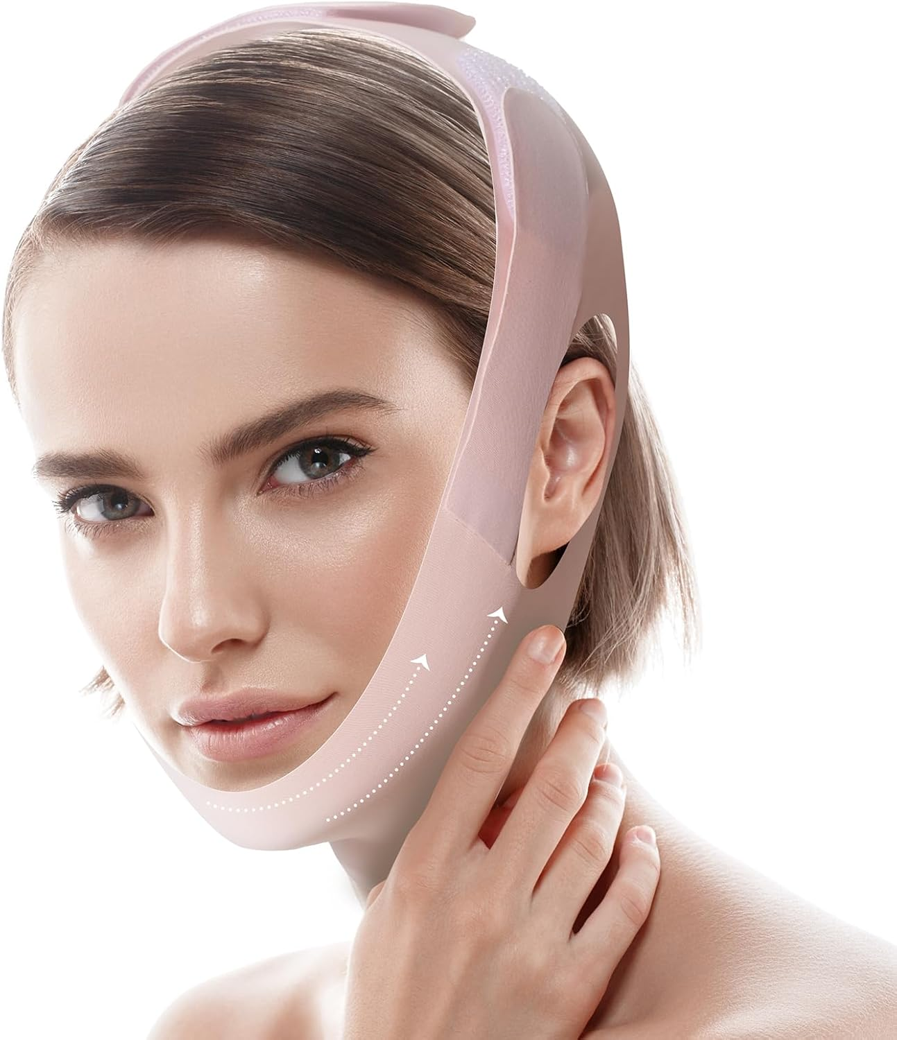 Jawline Shaper Chin Strap for Sleeping, Reusable V-Line Mask for Women Face Lifting Made W/Electric-Hot-Press Tech for Skin-Friendly & Breathable Cooling Fabric (Black, M)