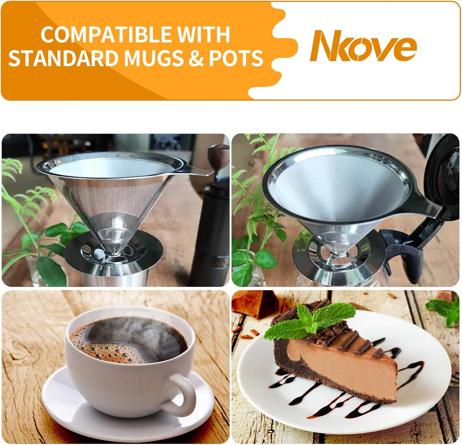 Pour over Coffee Dripper Stainless Steel Reusable Filter Paperless Cone Coffee Maker Dripper for 1-2 Cup, NK-A3