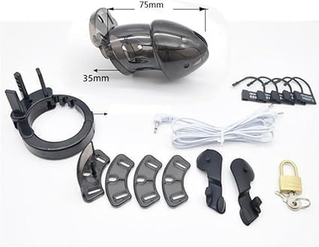 Electric Shock Chastity Cage Bird Cage Device Lockable Men Rings Plastic Male Chastity Cage for Adult Male Men Sex Toys (Black) image number 3