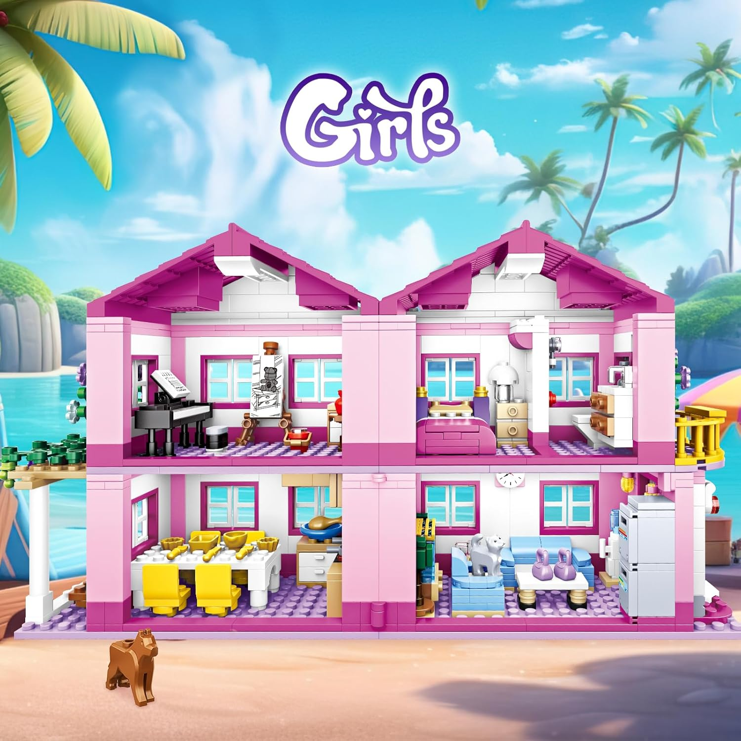 Pink Girls Summer Villa Friends Building Set Compatible with  Friends Construction Educational Toy for Kids Age 8-12 and up 1018 PCS