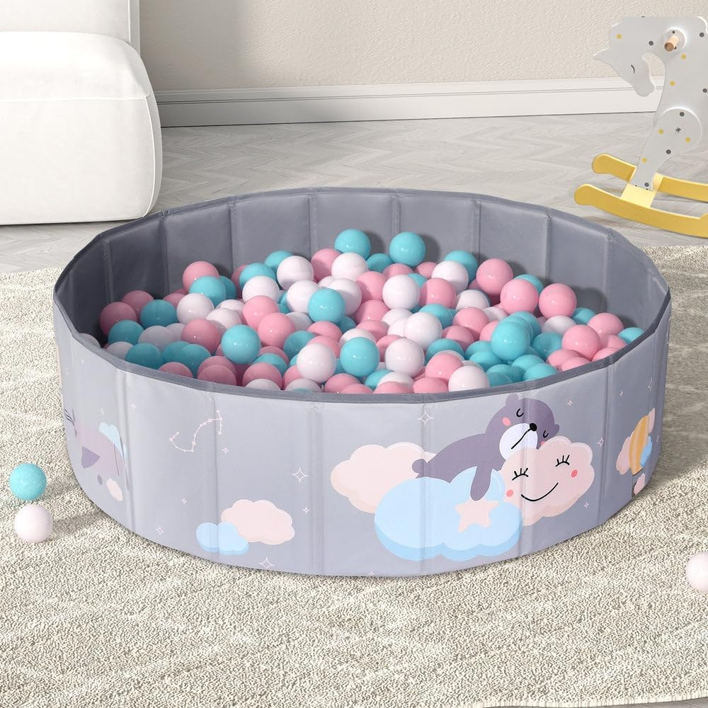 Keezi Ball Pit, 100 X 100 X 30Cm Foldable Foam Balls Pits Kids Soft Pool Playpen Barrier Ideal Gift Toys for Baby Children Toddlers, Suitable for 3-8 Years Old Grey image number 1