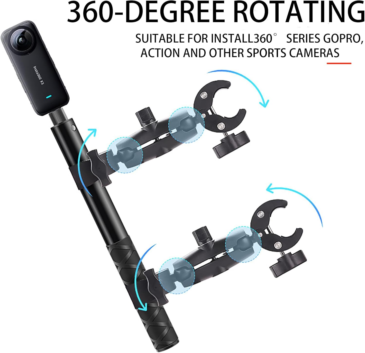 NEWFUN Camera Mount, Accessories for Insta360 X4, Motorcycle Kit for Insta360 X4, X3, X2 360 Degree Rotation, Double Clamp, Double Stability, Motorcycle Mount, Compatible with Multiple Devices image number 6