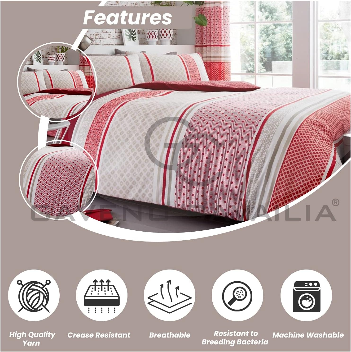 GC GAVENO CAVAILIA Easy Care Printed Duvet Cover with Pillowcase Set, Polka Dot Bedding Double Bed Set, Washable Quilt Covers, Natural (740834) image number 5