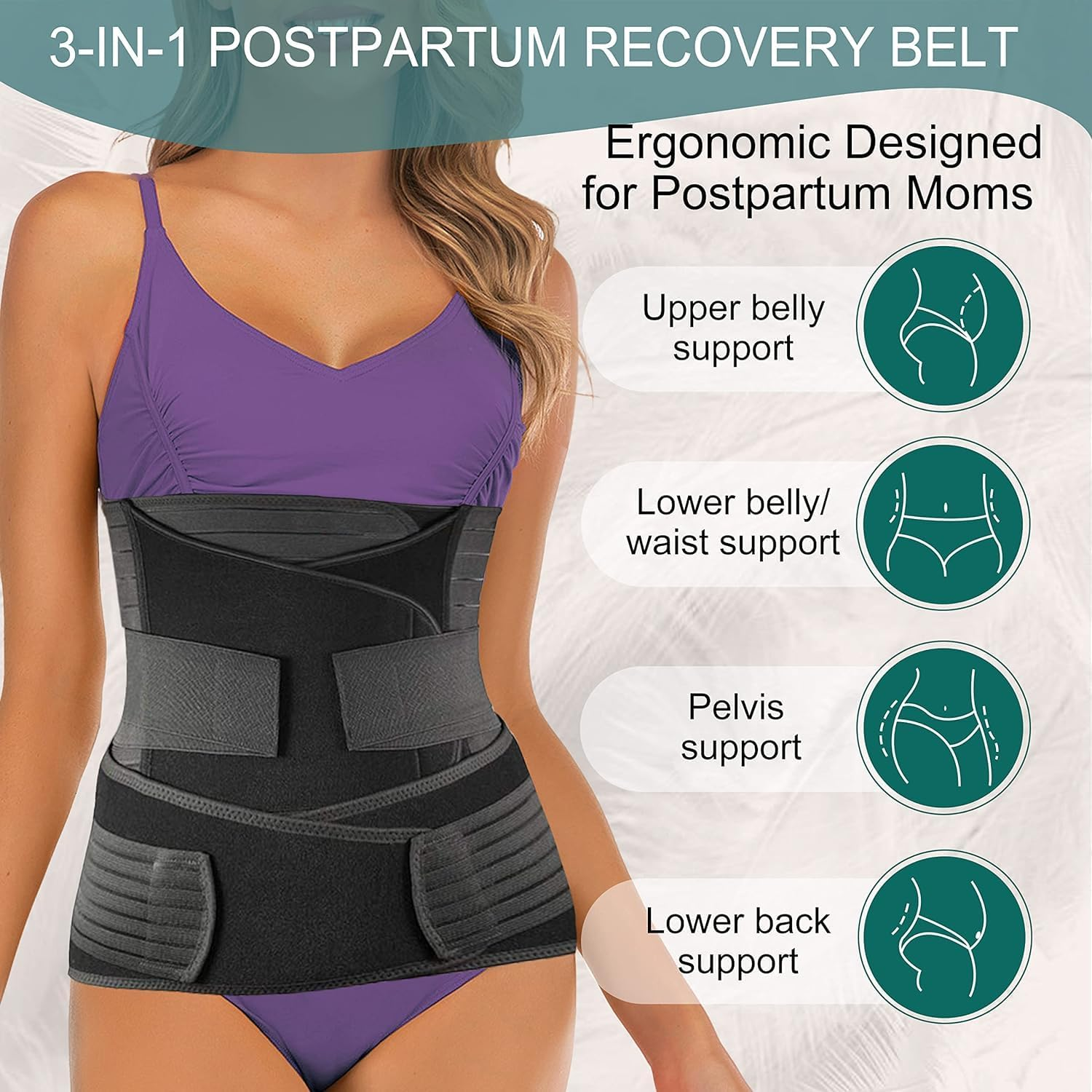 3 in 1 Postpartum Belly Band Post Section Support Recovery Wrap Postparto Abdominal Binder Girdles for after Giving Birth Plastic Belly Waistband (Black, L) image number 6