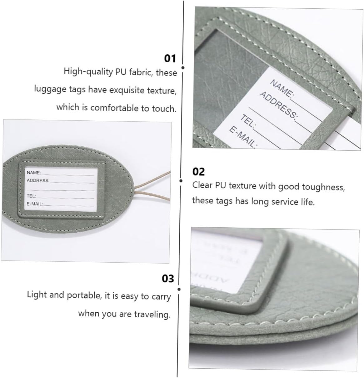 KOMBIUDA 3Pcs Multifunctional PU Leather Travel Id Tags Baggage Suitcase Labels Lightweight Portable Bag Tags for Luggage Handbags Backpacks Random Color Random Color image number 2
