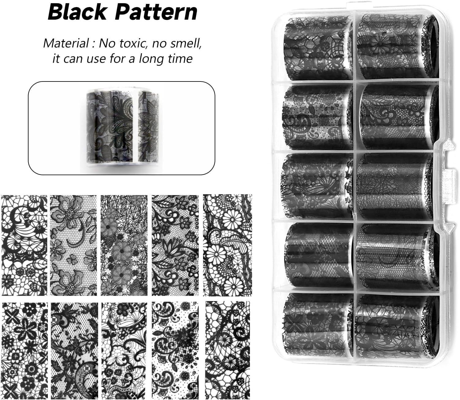 Xlihdzum 20 Rolls Nail Foil Transfer Stickers Lace Foils Black White Flower Foils - Nail Art Stickers Nail Supplies Nail Stickers for Nail Art for Women Nail Decorations DIY Arts Manicure (Style1) image number 1