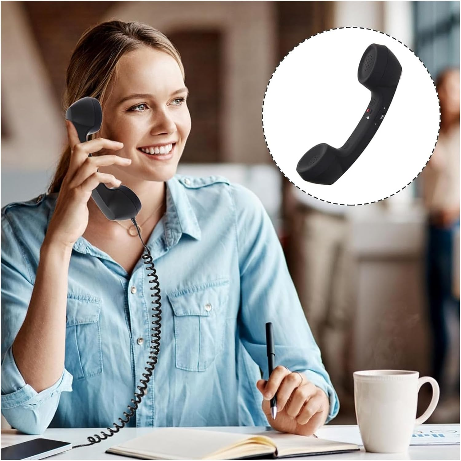 Jectse Vintage Telephone Handset, Reduce Radiation, Excellent Quality, Easy to Use, Suitable for Smartphones with 3.5Mm Jack and USB C, Retro Design (Black) image number 3
