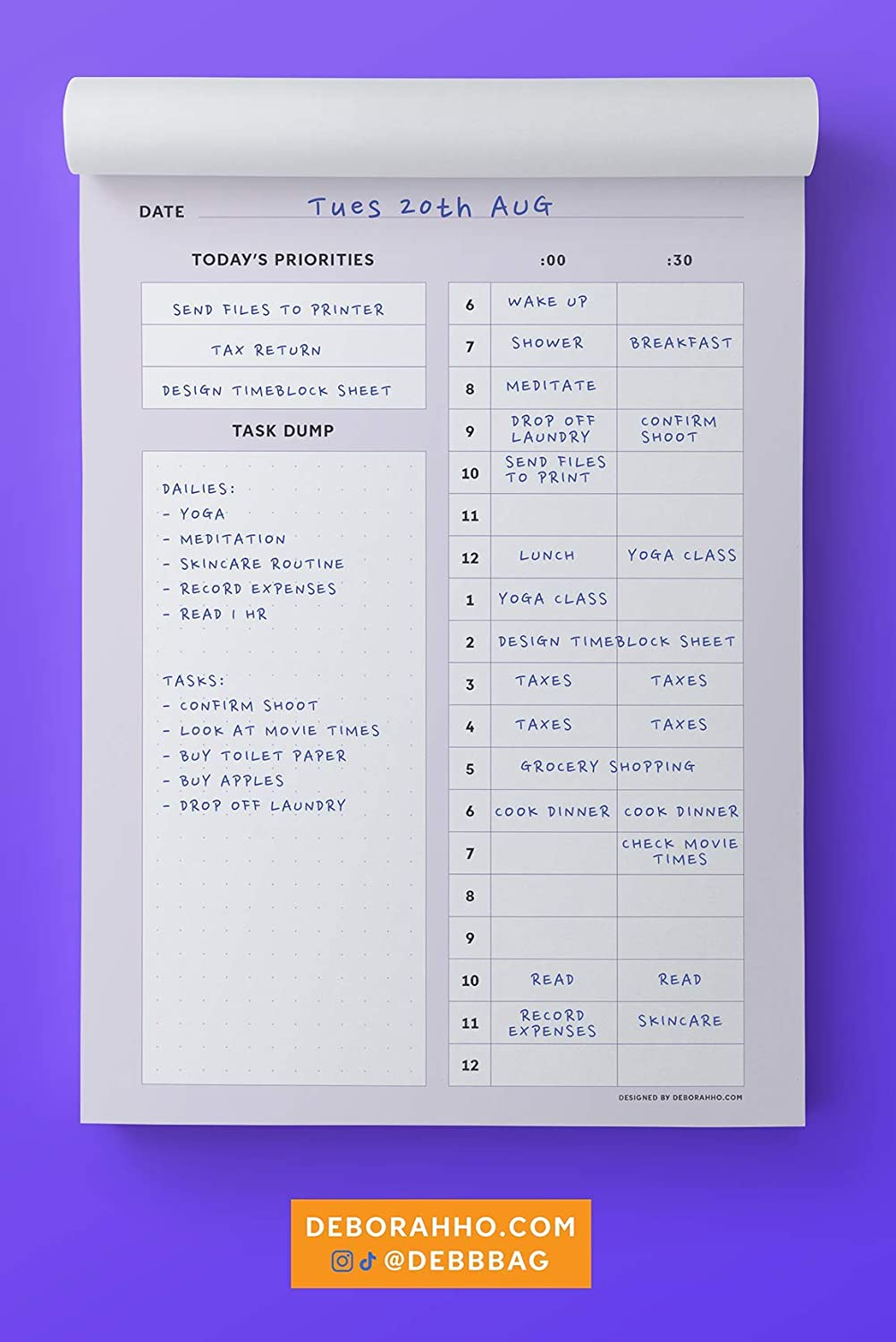 Daily Timeblock Planner A5 - Undated, Productivity, To-Do List, Timeboxing, Time Management, Notepad, Diary image number 2